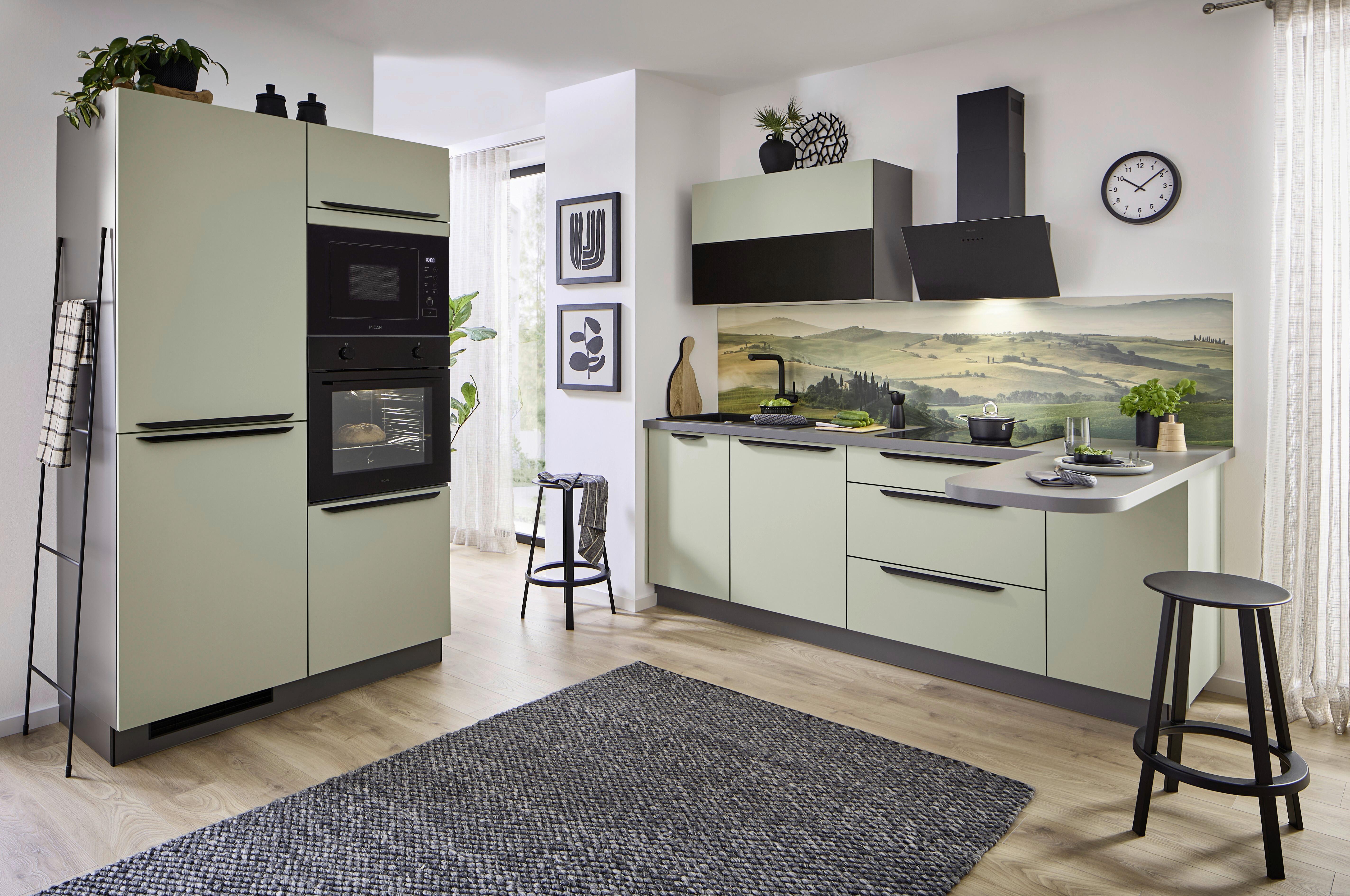 Eckküche Clean - Salbeigrün/Anthrazit, MODERN, Holzwerkstoff (120/238,8cm) - Express-Kuechen