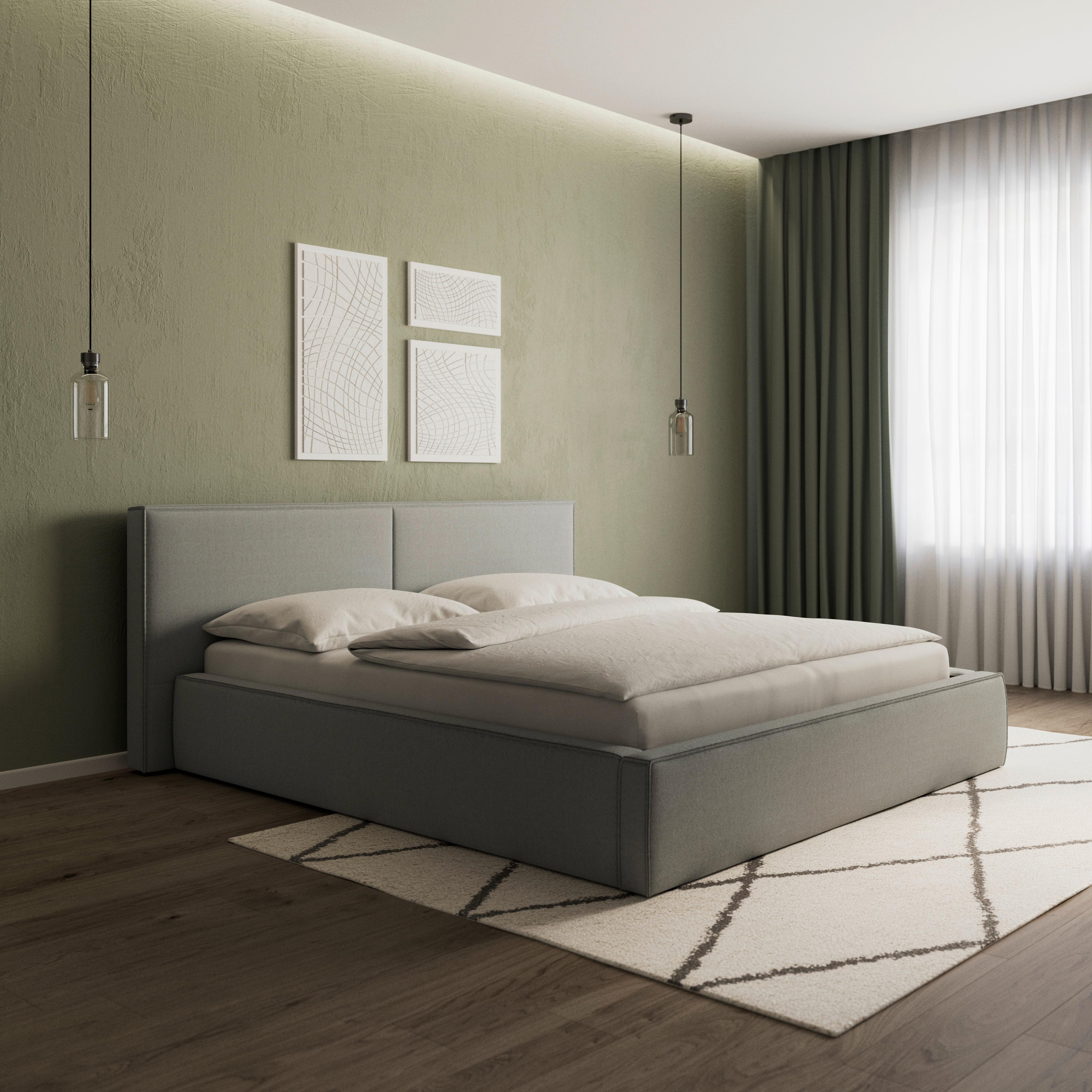 Čalouněná postel SERENA 180x200 cm, šedá - šedá/černá, Moderní, kov/dřevo (180/200cm) - Bessagi Home