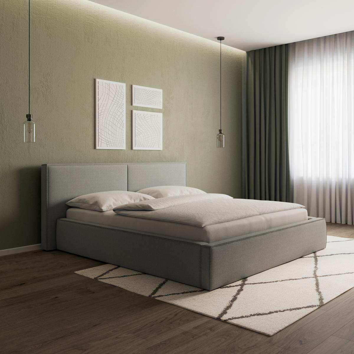 Čalúnená posteľ SERENA 180x200 cm, sivá - čierna/sivá, Modern, kov/drevo (180/200cm) - Bessagi Home