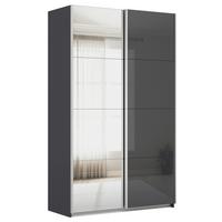 Tolóajtós Szekrény Feldkirch 136/229 Cm - magasfényű antracit/ezüstszínű, Modern, faalapú anyag/Üveg (136/229/62cm)