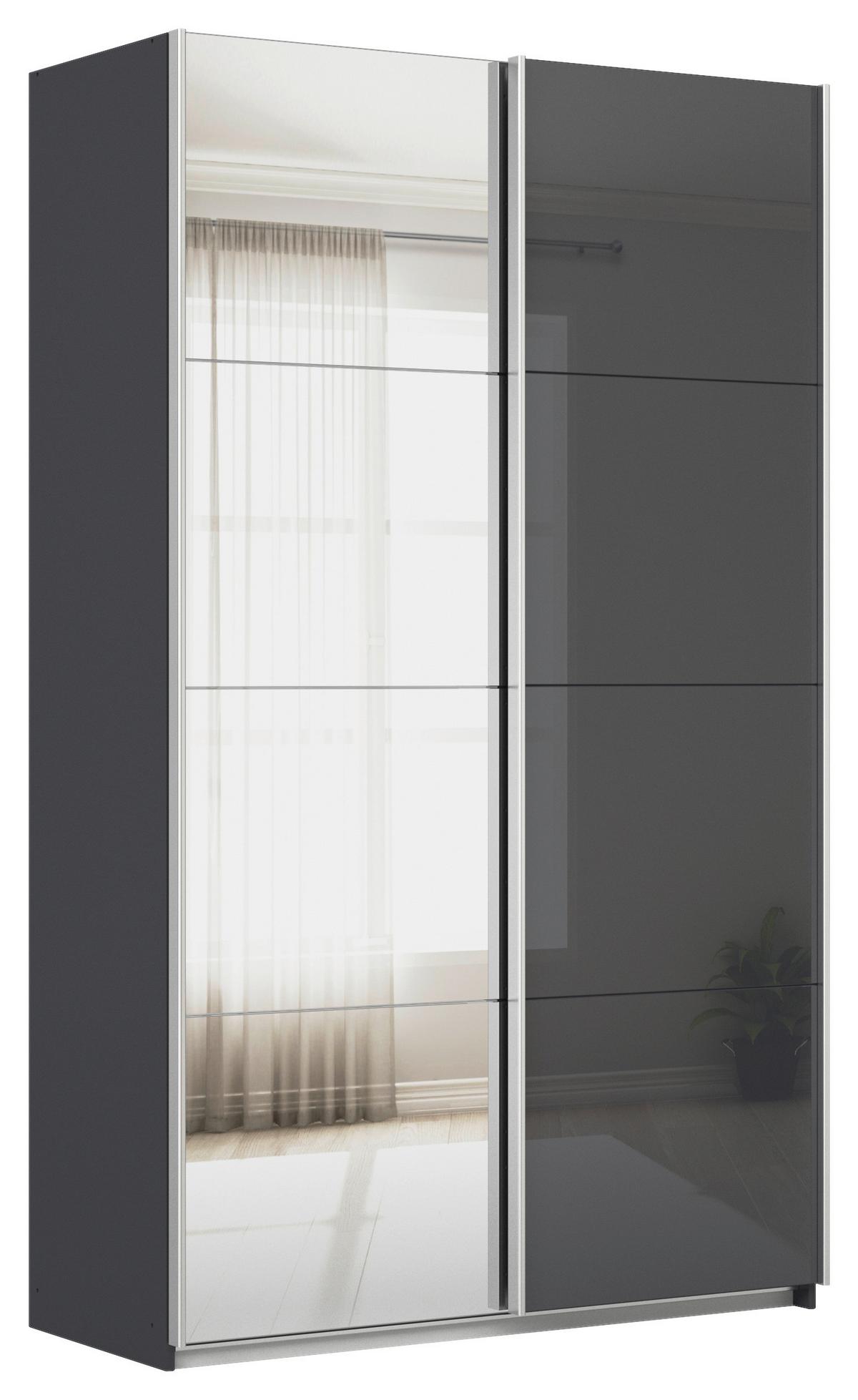 Tolóajtós Szekrény Feldkirch 136/229 Cm - magasfényű antracit/ezüstszínű, Modern, faalapú anyag/Üveg (136/229/62cm)