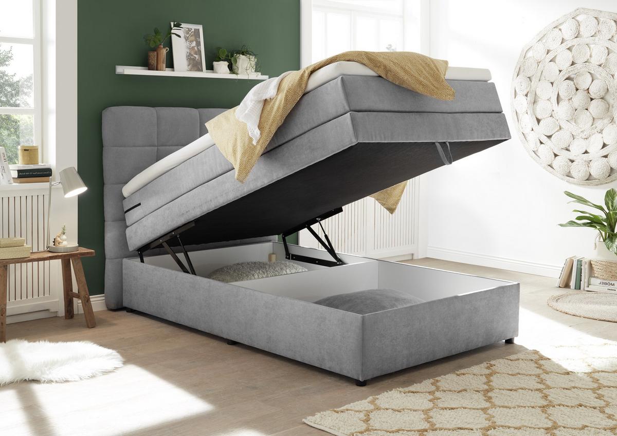 Boxspringbett Mit Topper & Bettkasten 120x200 Tacoma 3 - Hellgrau, KONVENTIONELL (120/200cm) - MID.YOU