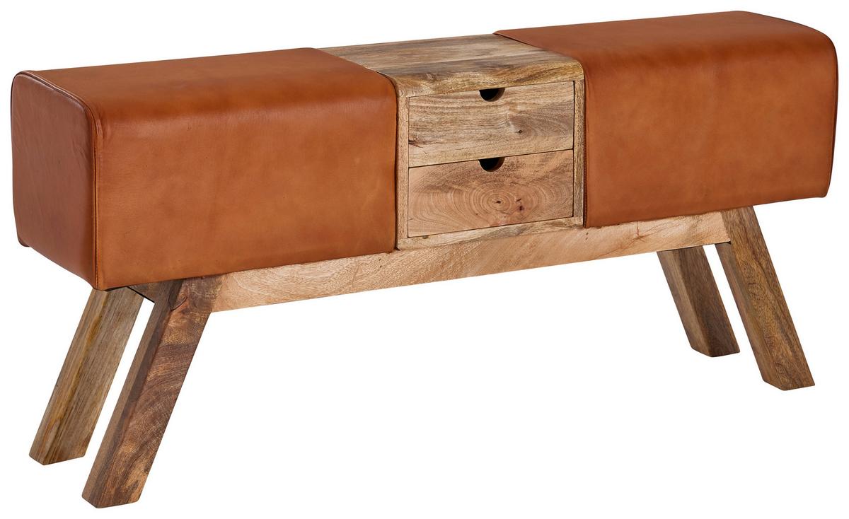 Garderobenbank B: 120 Cm Mit 2 Schubladen Braun - Braun, MODERN, Leder/Holz (120/56/30cm) - MID.YOU