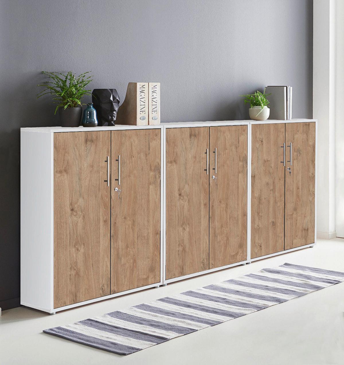 Aktenschrank Office Edition Weiß/eiche Dekor B: 253,2cm - Eichefarben/Weiß, MODERN, Holzwerkstoff (253,2/113,6/33cm) - MID.YOU