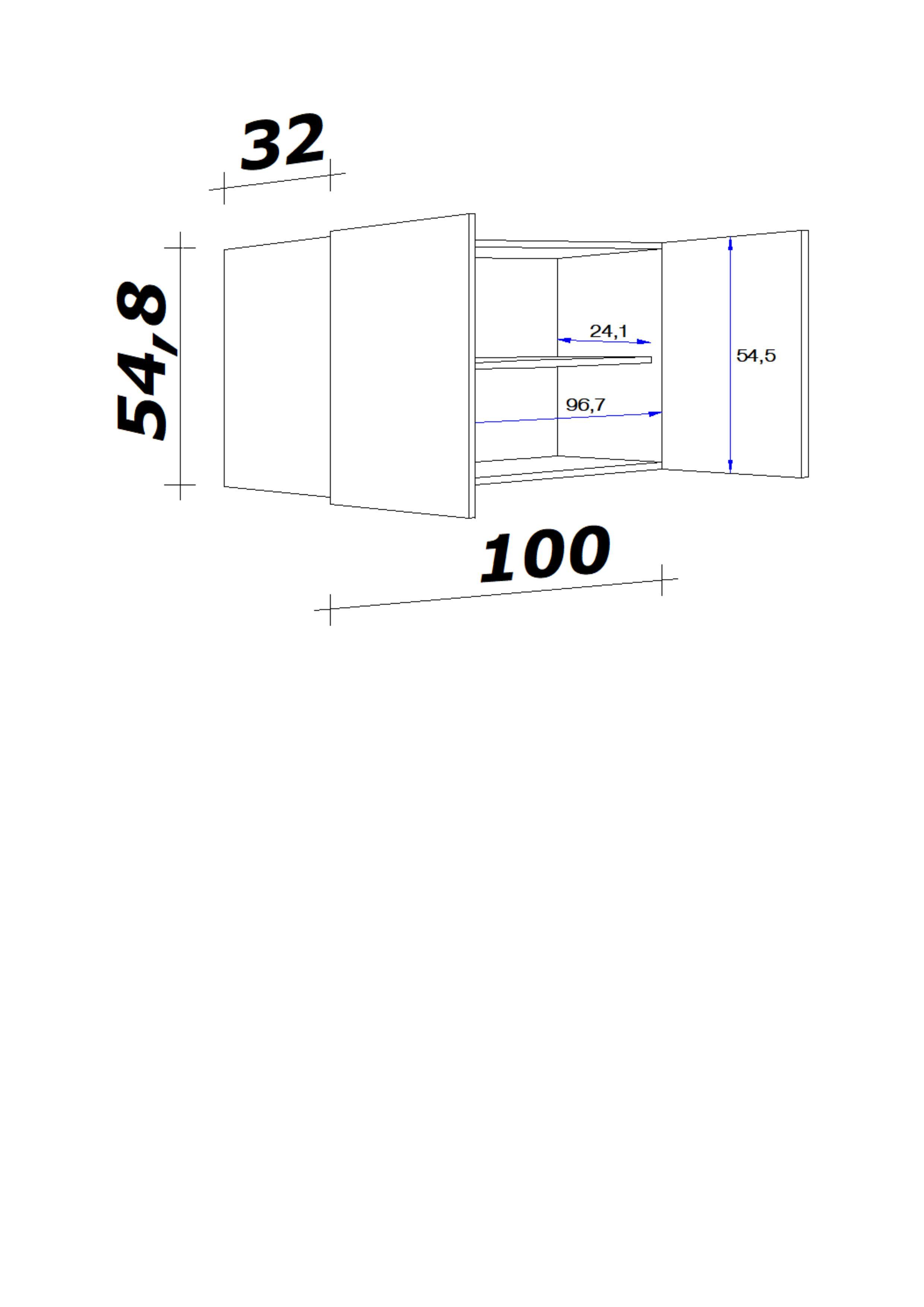 Horní kuchyňská skříňka NANO H100 - barvy buku/barvy nerez oceli, Moderní, kompozitní dřevo/plast (100/54/32cm)