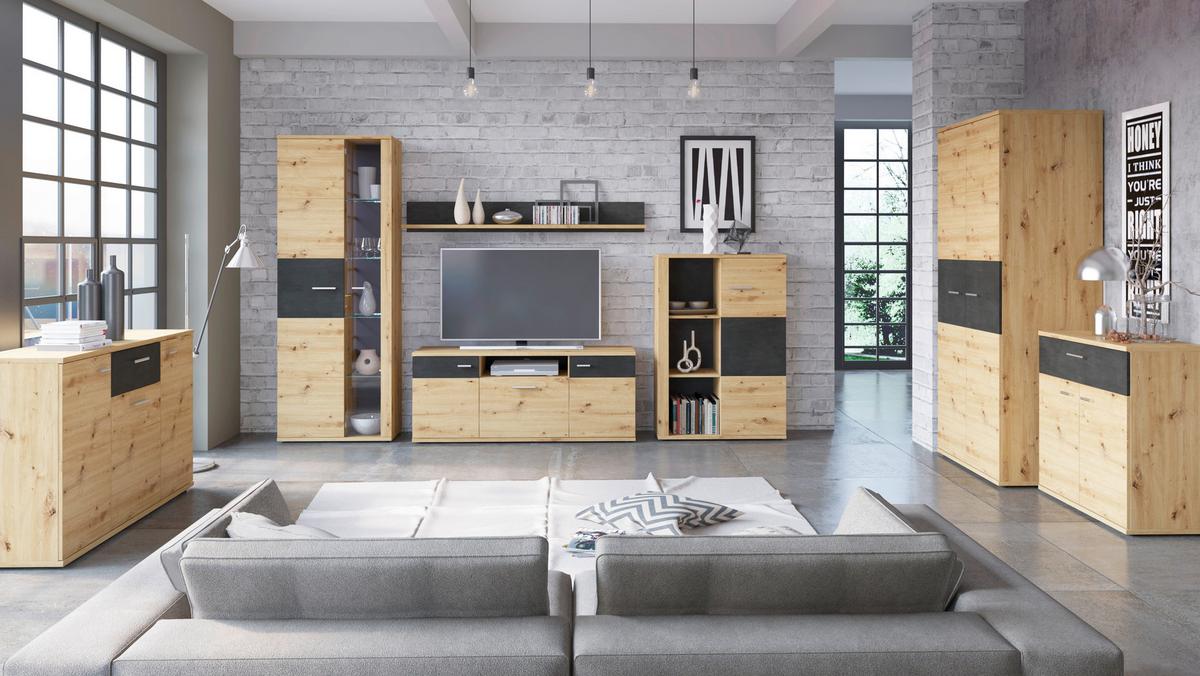 Stapelprogramm Nina Eiche Artisan/Fresco B:303,6cm - Eiche Artisan, Glas/Holzwerkstoff (303,6/200/42cm) - MID.YOU