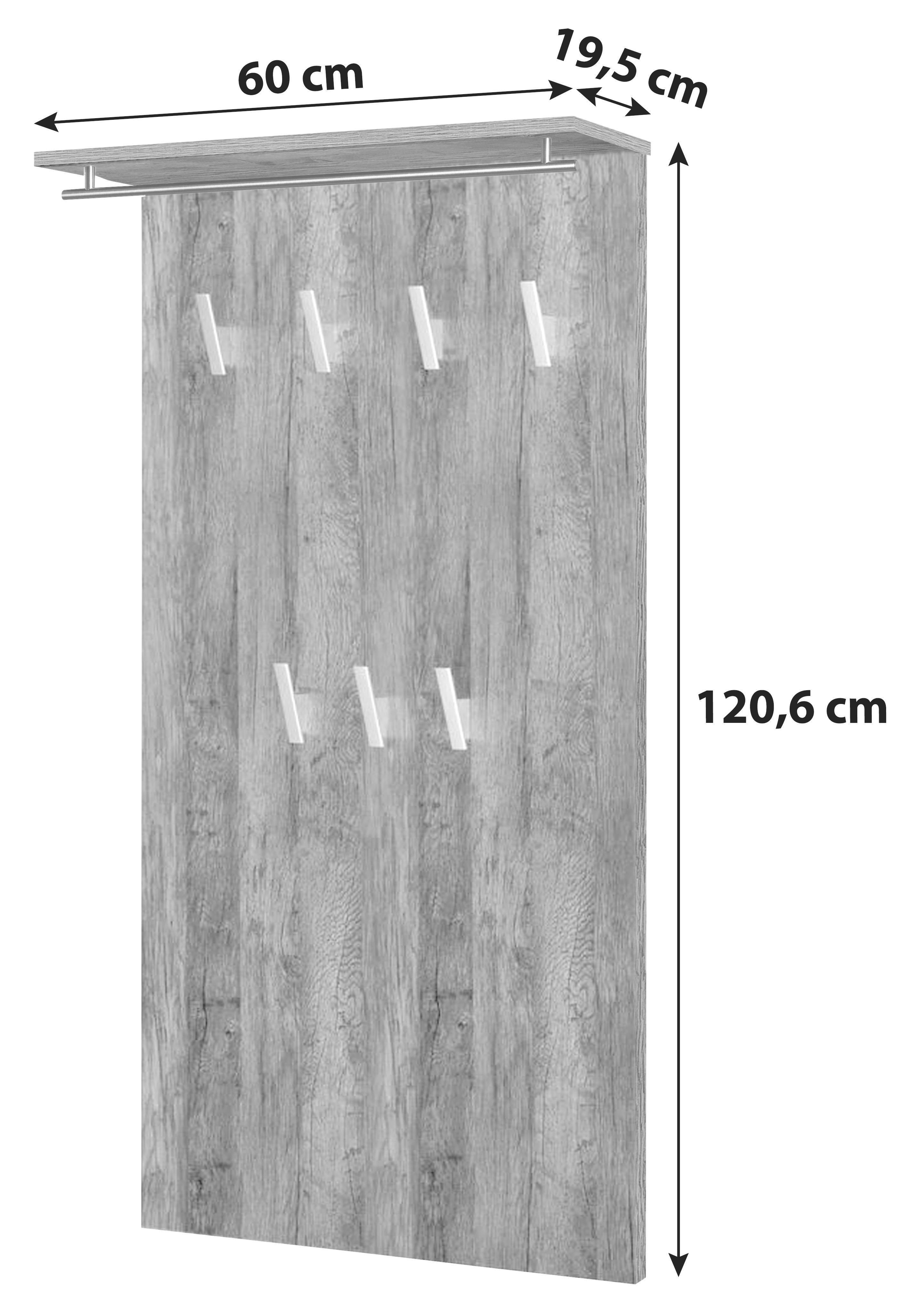 Garderobenpaneel Danu B: 60 cm Weiß - Weiß, Basics, Holzwerkstoff (50/110,6/20,9cm) - MID.YOU