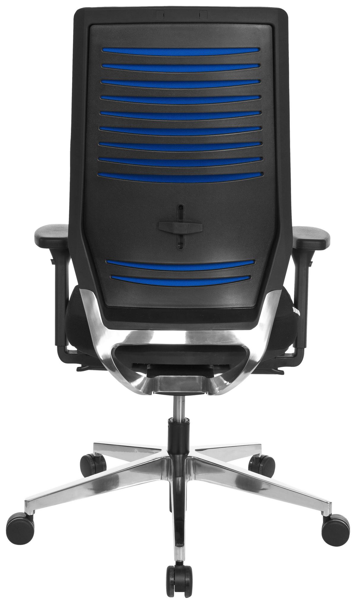 Bürodrehstuhl in Schwarz und Blau mit verstellbaren Armlehnen