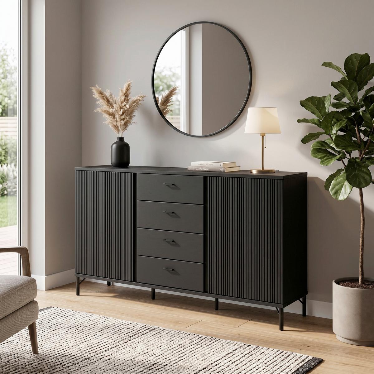 ŠIROKÁ KOMODA LUSAKA - čierna, Trend, kov/kompozitné drevo (150/87/40cm)