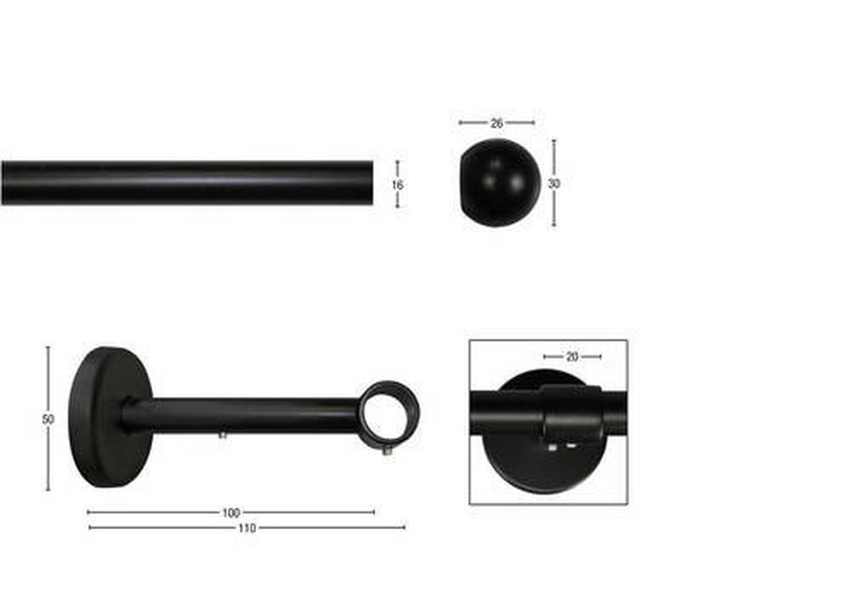 Vorhangstange Schwarz, 110 cm - Schwarz, KONVENTIONELL, Metall (110cm)