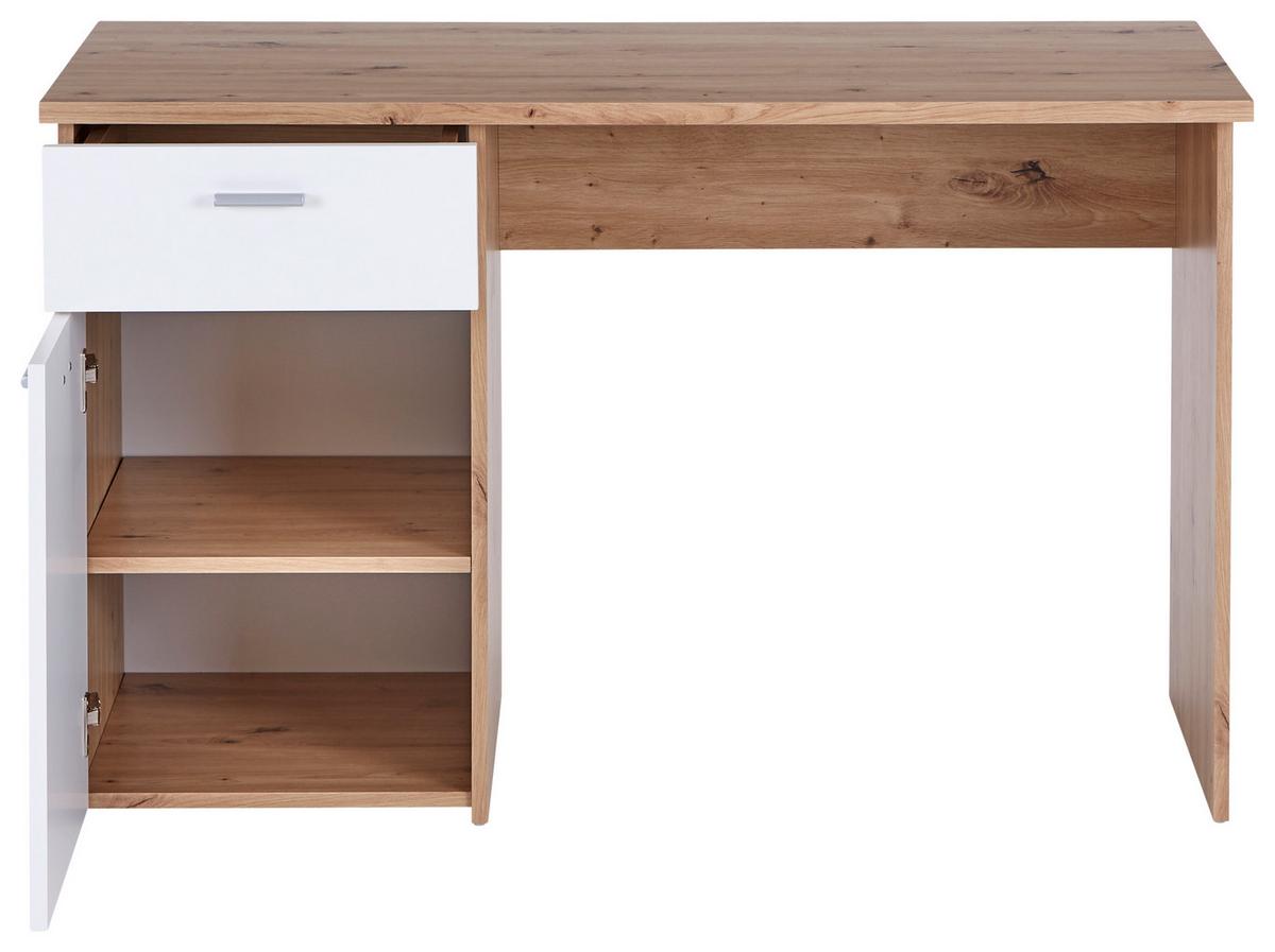 Psací stůl SIMON - bílá/dub artisan, Moderní, kompozitní dřevo/plast (120/75,5/60cm)