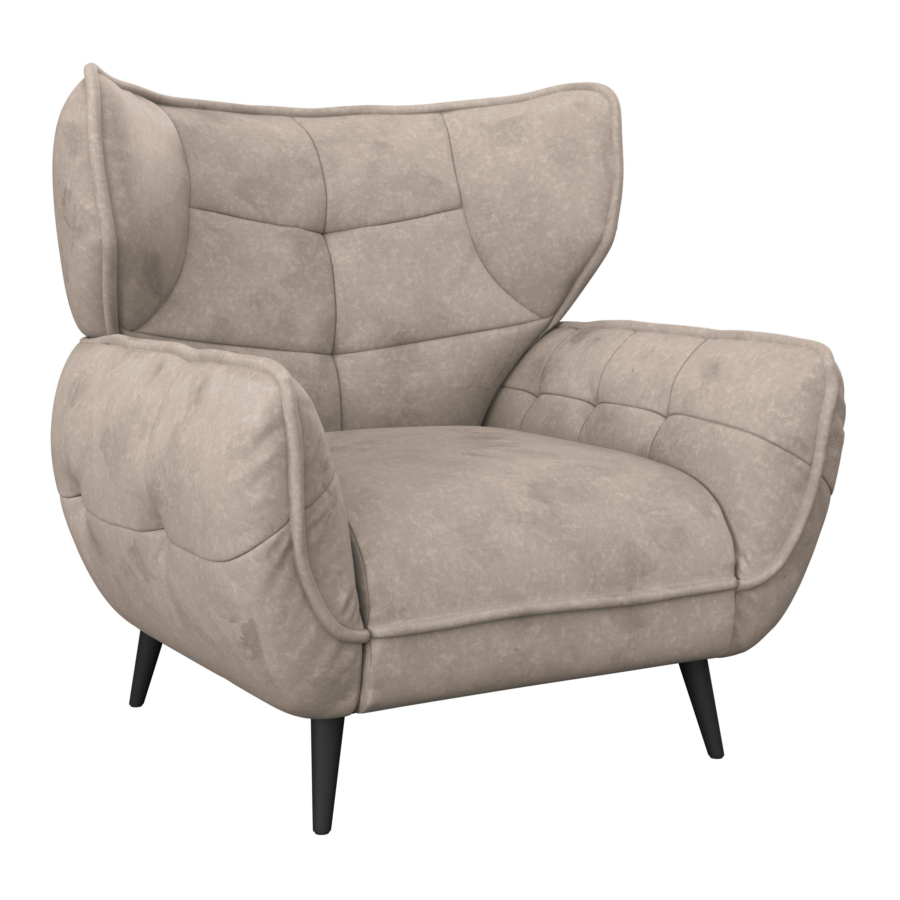 Křeslo ušák PESCARA, sahara - černá/Sahara, Moderní, textil (103/105/98cm)