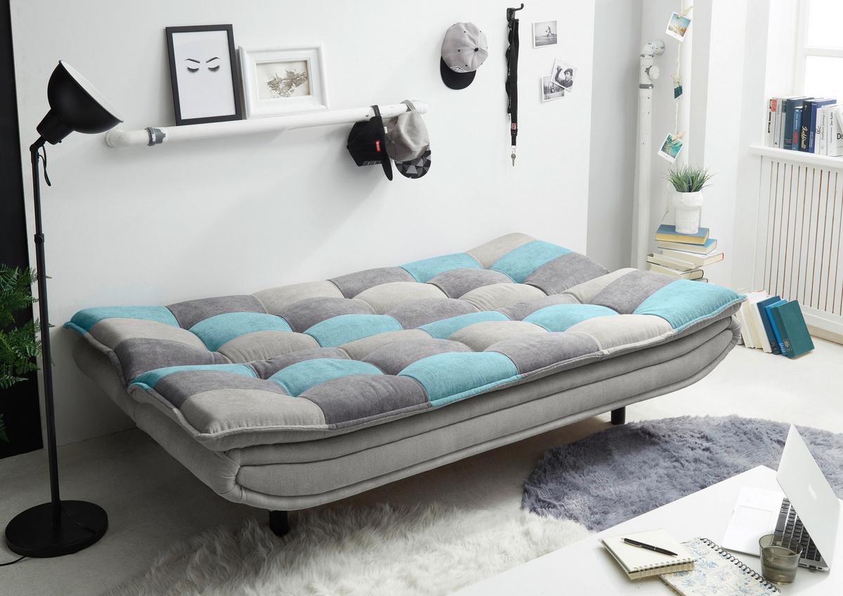 Schlafsofa Mit Bettkasten Patch, Mischgewebe - Türkis/Schlammfarben, Basics, Holzwerkstoff/Textil (188/90/89cm) - MID.YOU