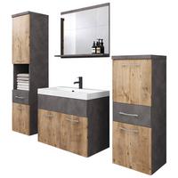 Kúpeľňa 5-dielna, ALBA dekor Matera/dub košíčlatý - biela/antracitová, Lifestyle, kov/kompozitné drevo (120/132,8/30,2cm) - P & B