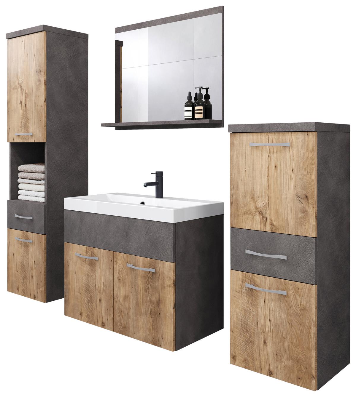 Badezimmer Albamatera 5-Teilig Kastanieeichefarben B: 120 cm - Kastanieneichefarben/Anthrazit, LIFESTYLE, Keramik/Holzwerkstoff (120/132,8/30,2cm) - P & B