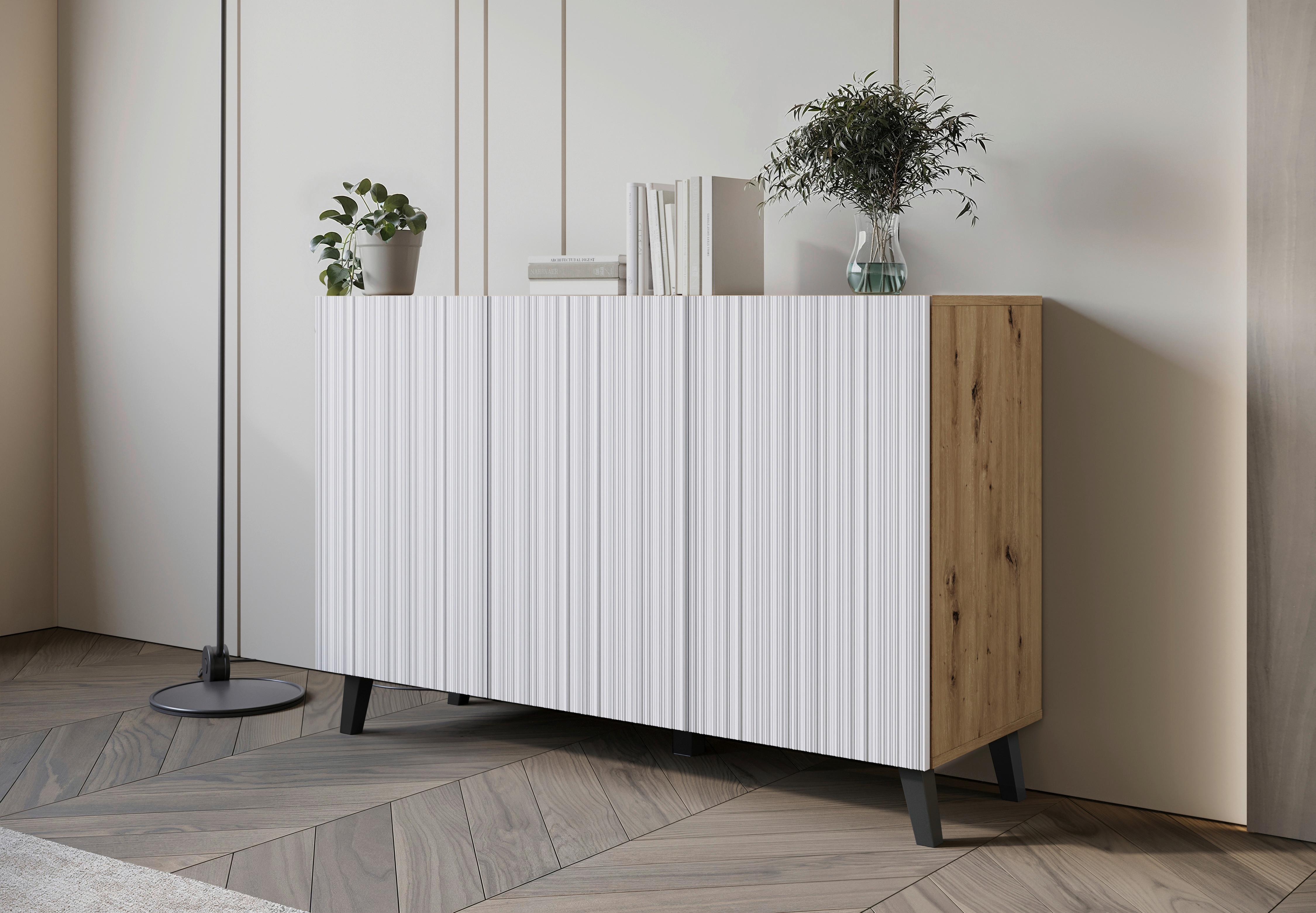 Sideboard Phuket Eiche Artisan/weiß B: 120 Cm - Schwarz/Weiß, Trend, Holzwerkstoff (120/76/39cm) - Livetastic