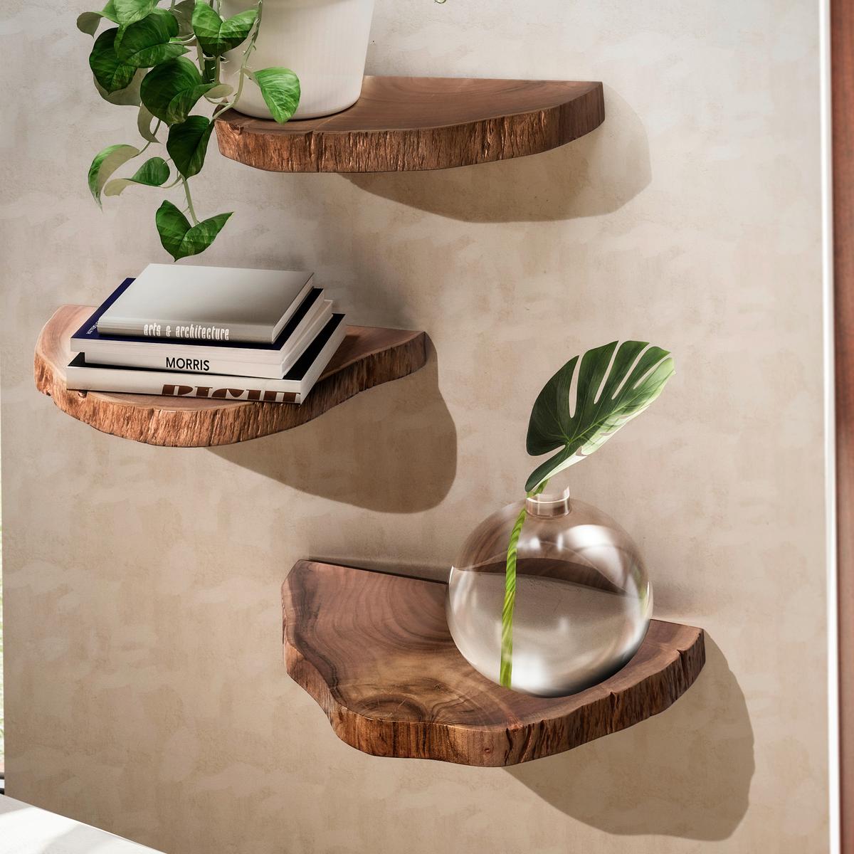 Wandregal Akazie Massiv, B: 49,5 cm - Akaziefarben, Natur, Holz (49,5/4/26cm) - MID.YOU