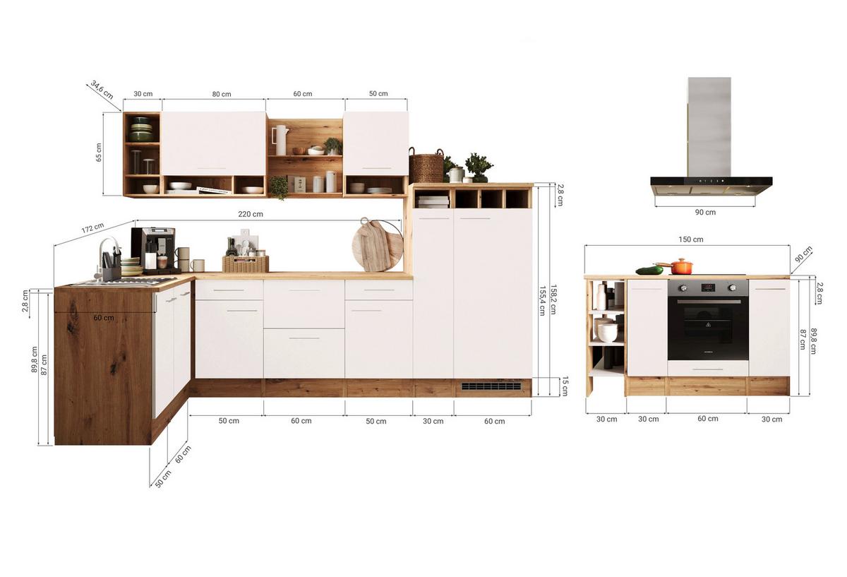 Eckküche Hilde Winkelküche 310 cm - Wildeiche/Grau, Design, Holzwerkstoff (310/172cm) - Respekta