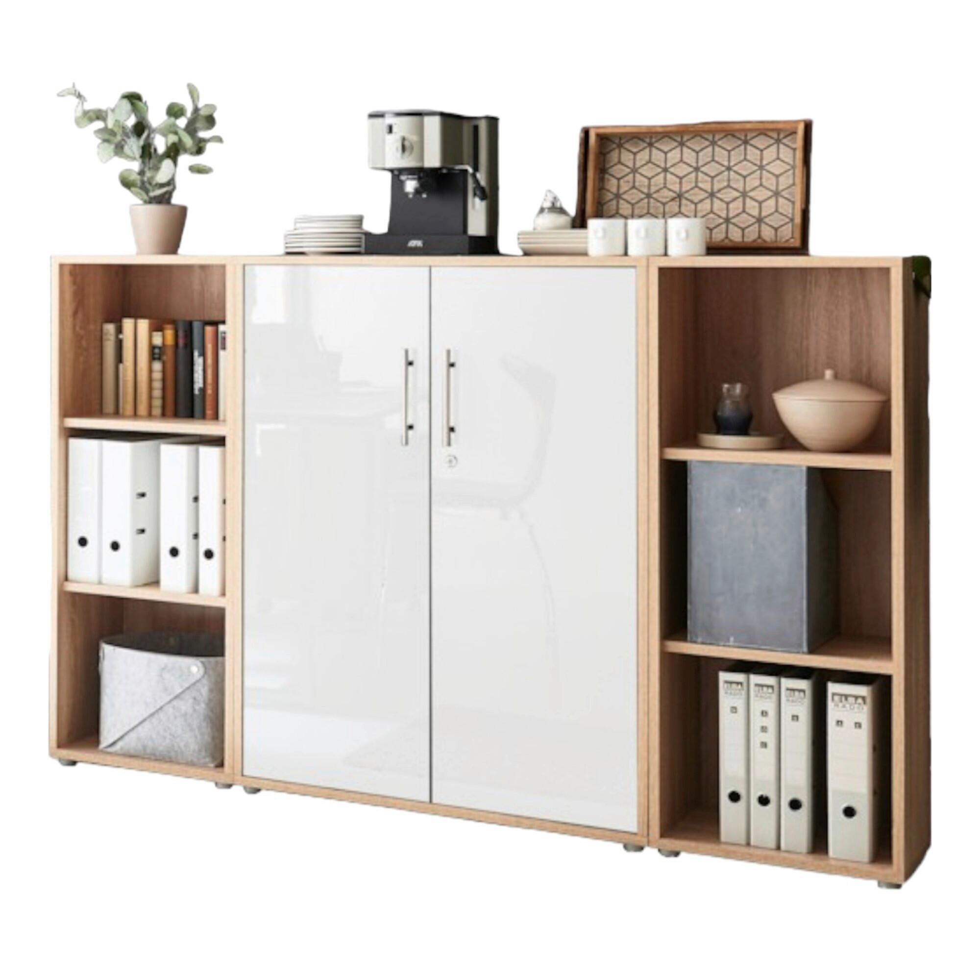 Office Edition B: 173 cm Sonoma Eiche/Weiß - Weiß Hochglanz/Sonoma Eiche, MODERN, Holzwerkstoff (173/114/33cm) - MID.YOU
