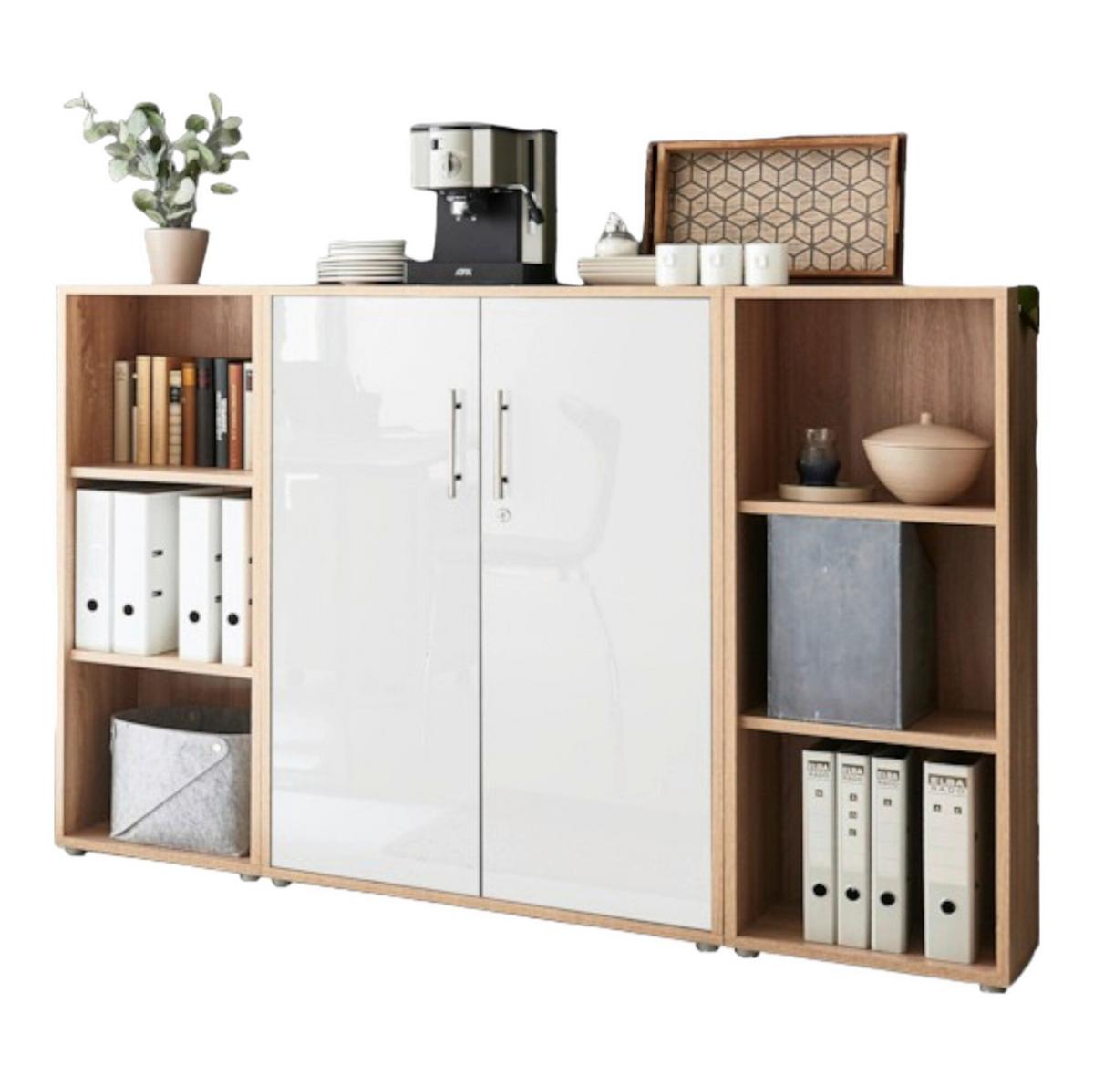 Office Edition B: 173 cm Sonoma Eiche/Weiß - Weiß Hochglanz/Sonoma Eiche, MODERN, Holzwerkstoff (173/114/33cm) - MID.YOU