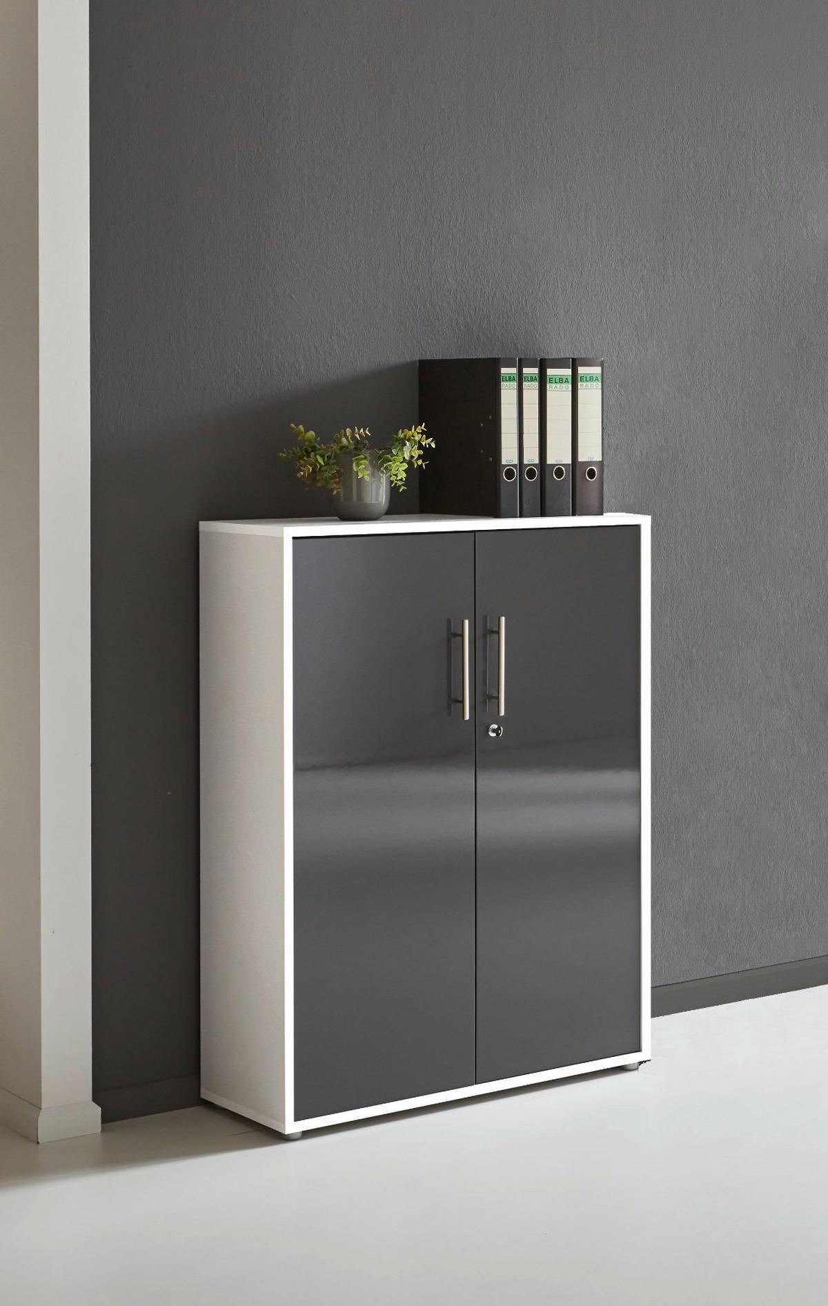 Aktenschrank Office Edition Weiß, Anthrazit Hg B: 84,4cm - Anthrazit Hochglanz/Weiß, MODERN, Holzwerkstoff (84,4/113,6/33cm) - MID.YOU