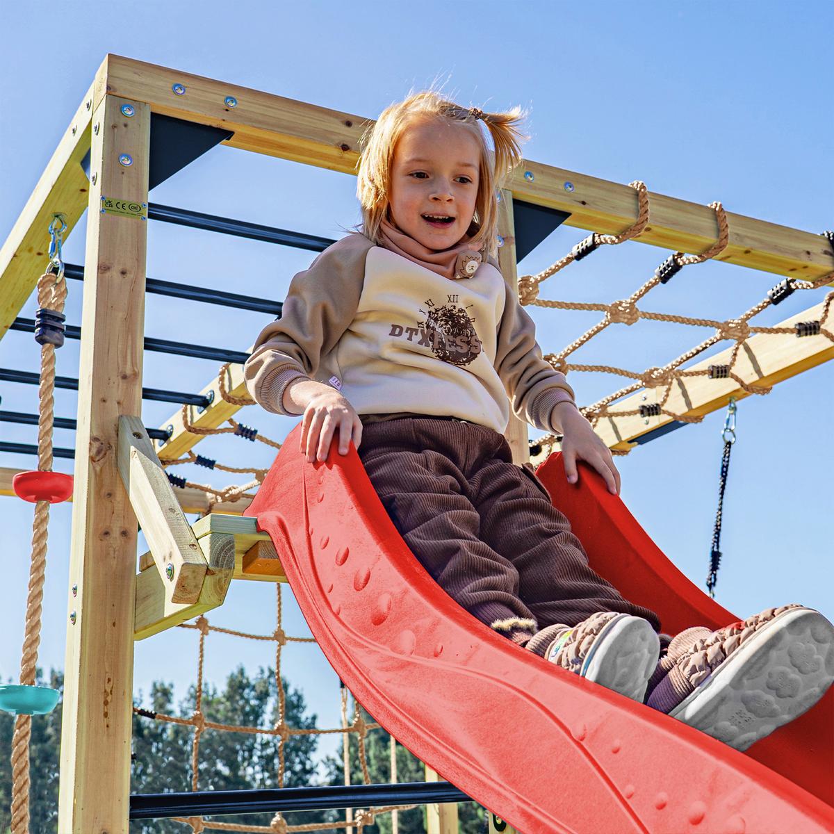 Klettergerüst mit Rutsche Rot - Blau/Rot, Basics, Holz/Kunststoff (522,5/196,2/205cm) - Ambia Garden