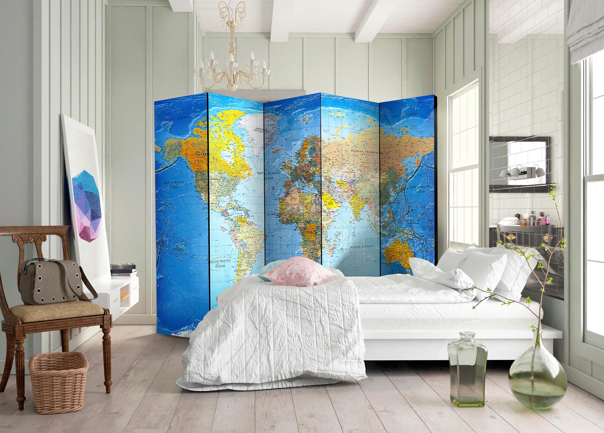 Paravent Blau Gelb B: 225 Cm - Blau/Gelb, Basics, Holz/Kunststoff (225/172/3cm) - artgeist