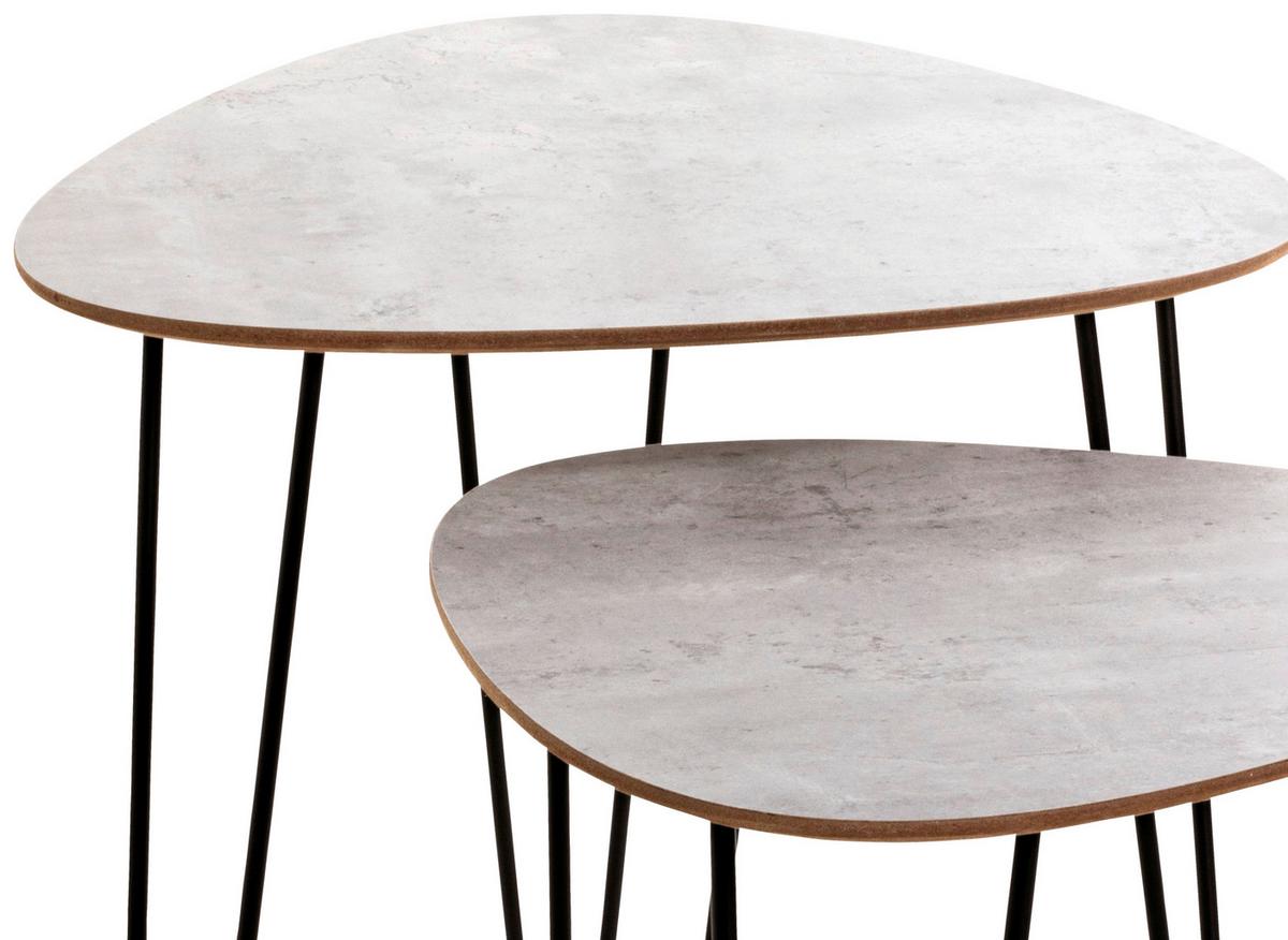 Beistelltisch 2er Set Duo, Betonoptik/schwarz - Schwarz, MODERN, Holzwerkstoff/Metall (48/48/48cm)