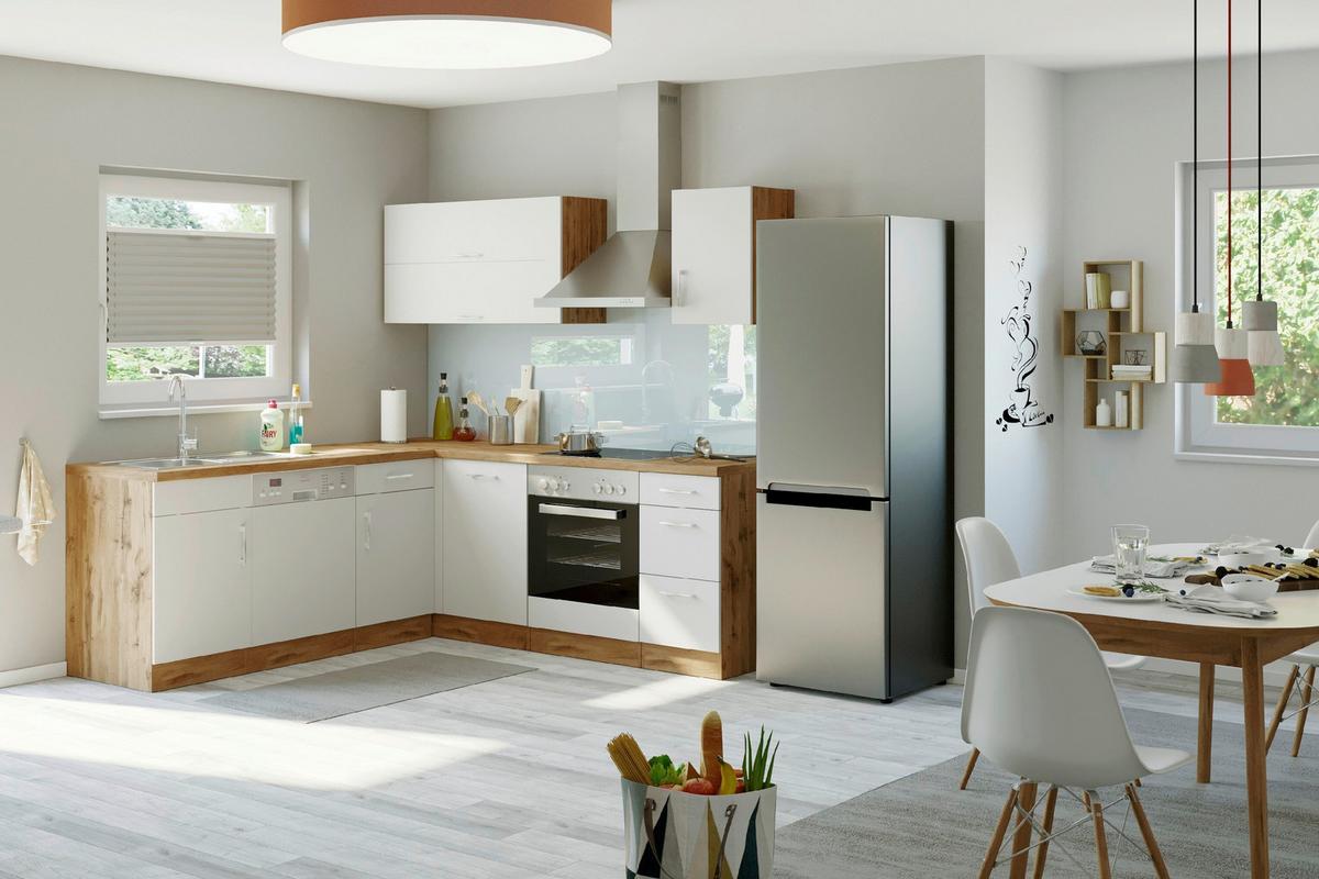 Eckküche Winkelblock ohne Geräte 210x150 cm Weiß - Eichefarben/Weiß, MODERN, Holzwerkstoff (210/210cm) - Held