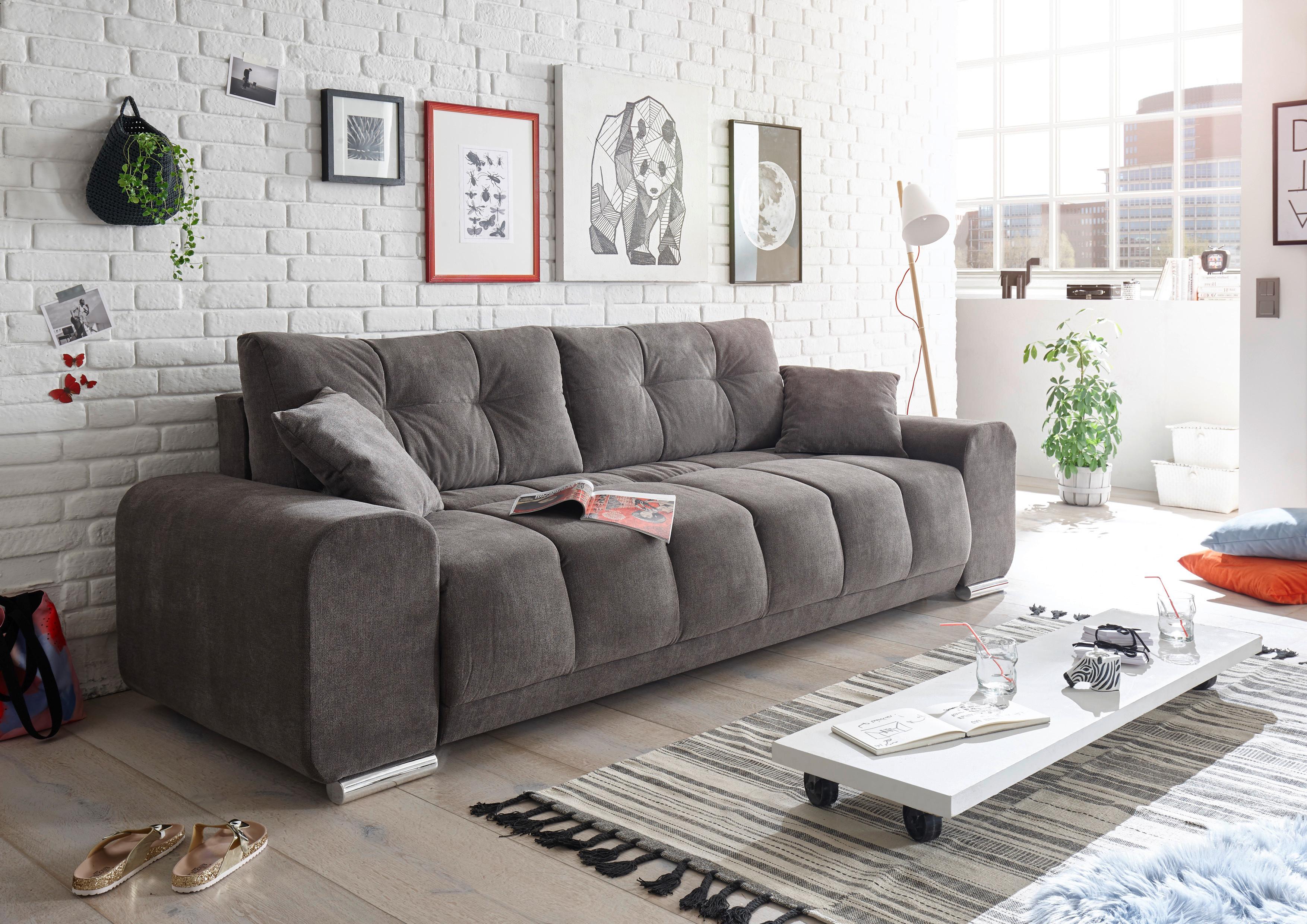 3-sitzer-sofa Paco Graubraun Mikrovelours - Graubraun/Braun, MODERN, Holzwerkstoff/Textil (260/95/90cm) - MID.YOU