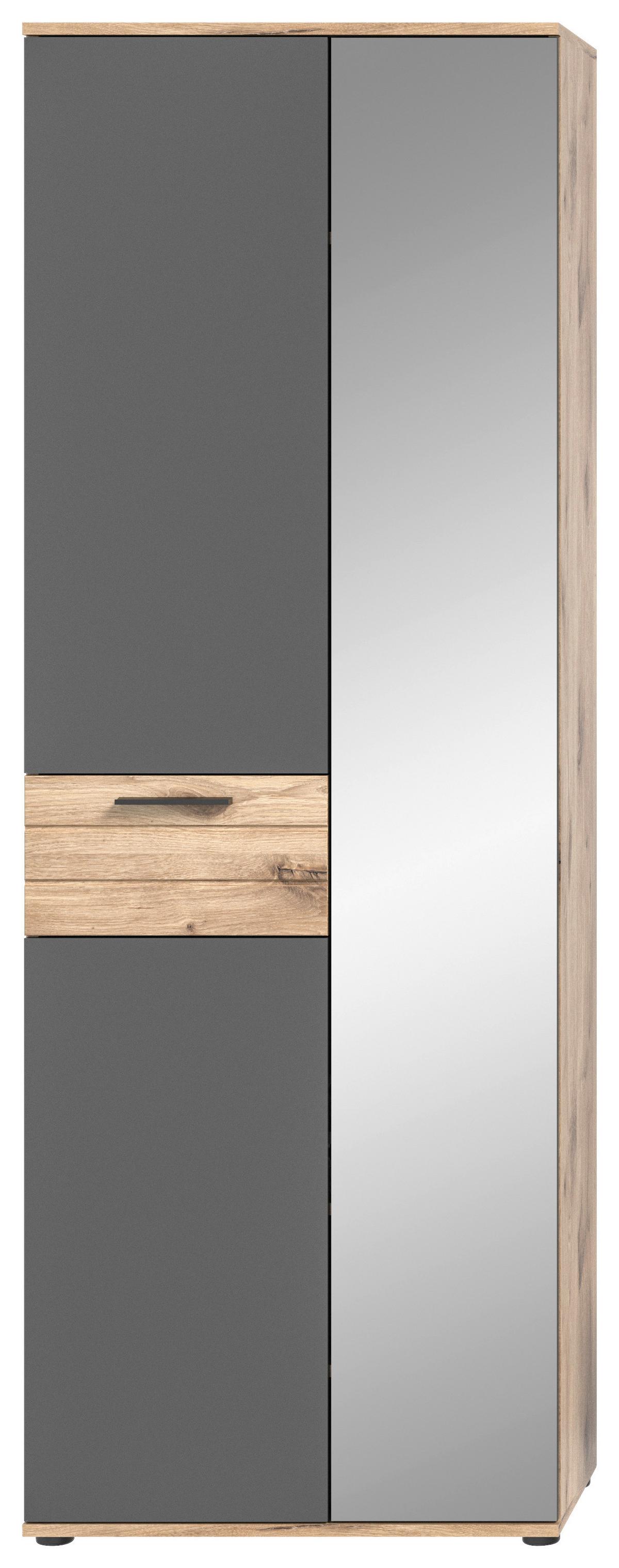 Garderobenschrank Mason Eiche/ Grau Mit Spiegel B: 70 cm - Eichefarben/Grau, MODERN, Holzwerkstoff (70/200/37cm) - MID.YOU