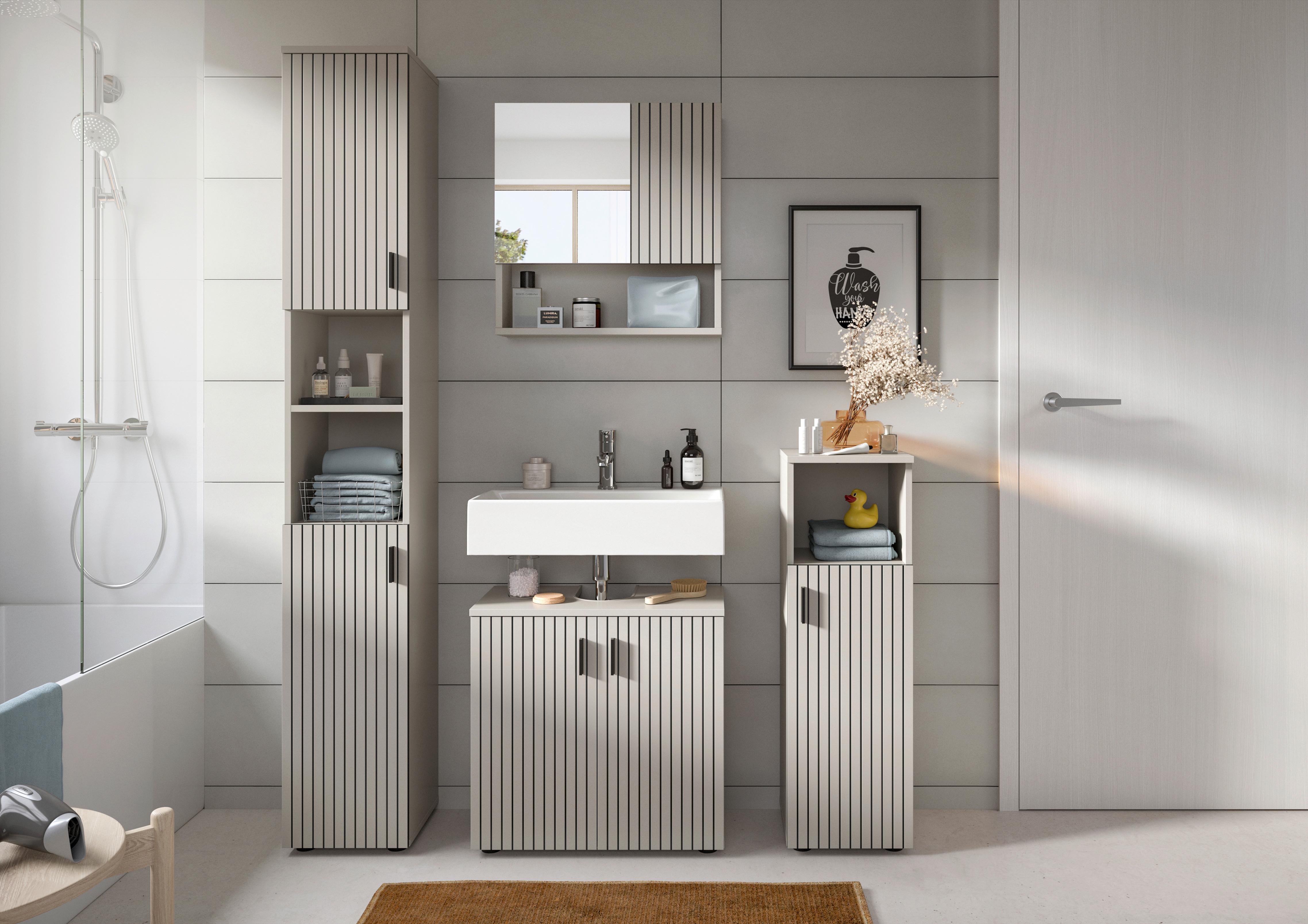 Badezimmer Mone Kaschmir B: 120cm - Kaschmir/Schwarz, Trend, Glas/Holzwerkstoff (120cm) - MID.YOU