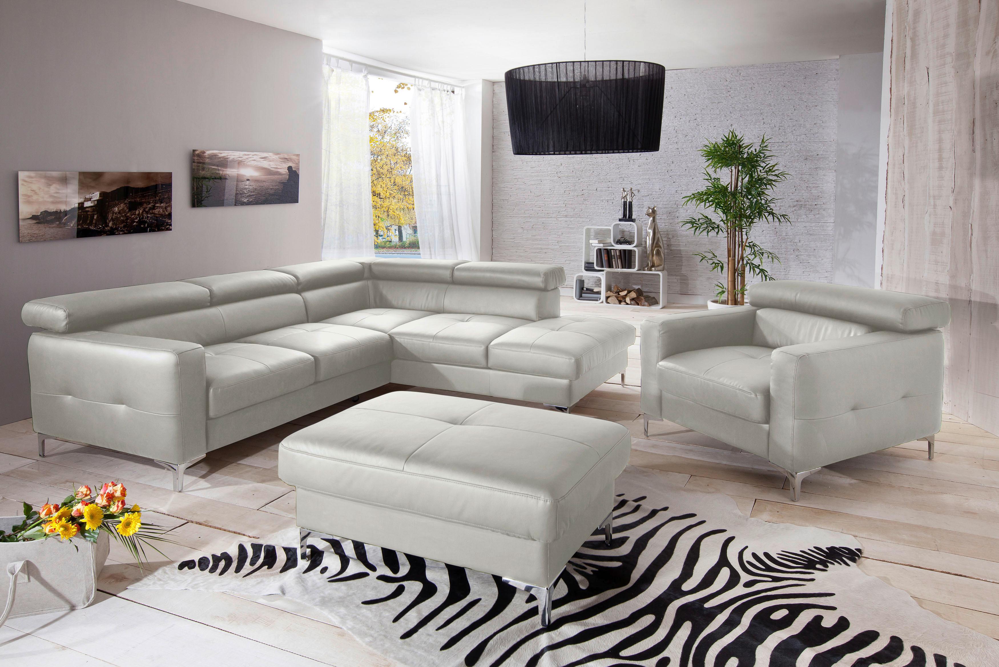 Polstersessel Sammy Hellgrau Leder - Chromfarben/Weiß, Design, Leder (99/78-92/106cm) - Livetastic