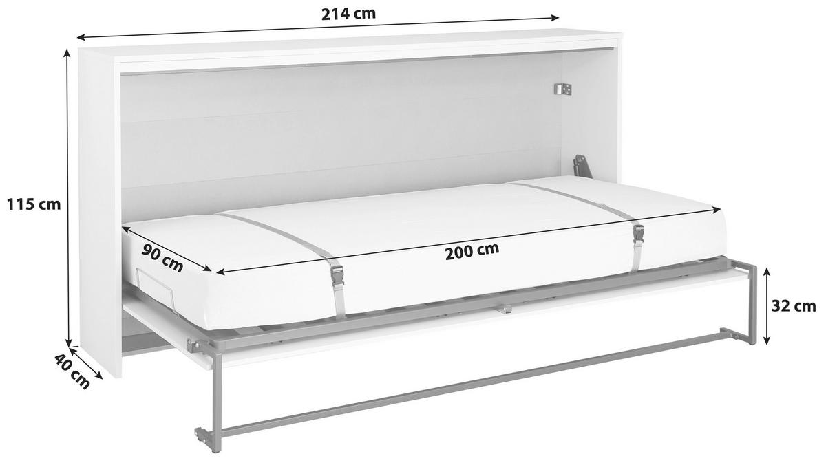Schrankbett 90x200 cm Albero Grau/Weiß, Dekor - Weiß/Grau, Design, Holzwerkstoff (90/200cm) - Rauch Möbel