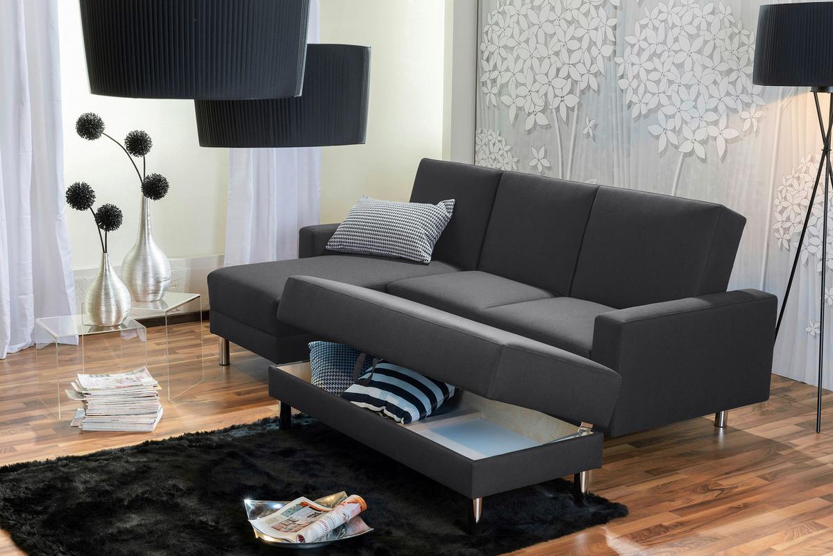 Ecksofa mit Schlaffunktion Just Fashion Graphitfarben - Chromfarben/Graphitfarben, KONVENTIONELL, Textil (152/230cm) - Max Winzer