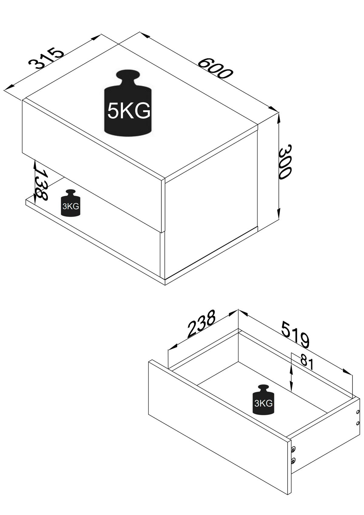Nachtkästchen Usal Xl B: 60 Cm Grau - Grau, MODERN, Holzwerkstoff (60/30/32cm) - MID.YOU