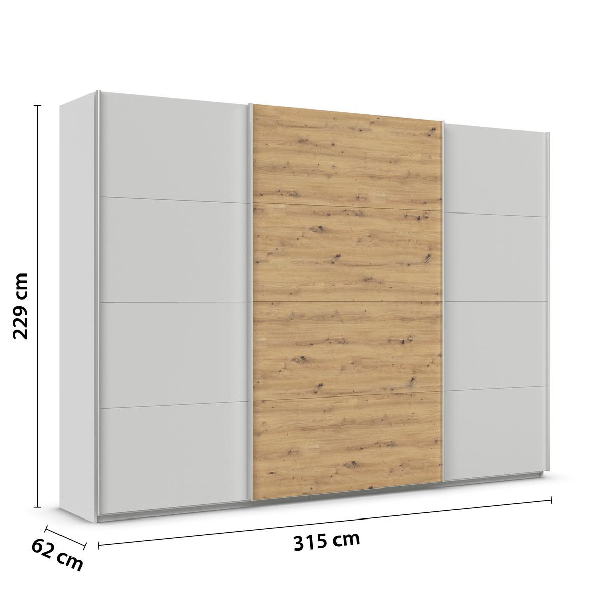 Schwebetürenschrank B: 315cm Feldkirch Seidengr/Eiche Dekor - Hellgrau/Eiche Artisan, MODERN, Holzwerkstoff (315/229/62cm)