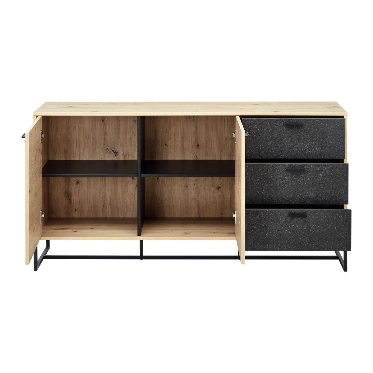 Komoda FOSCA - čierna/farba duba, Modern, kov (148,5/76/40cm) - Bessagi Home