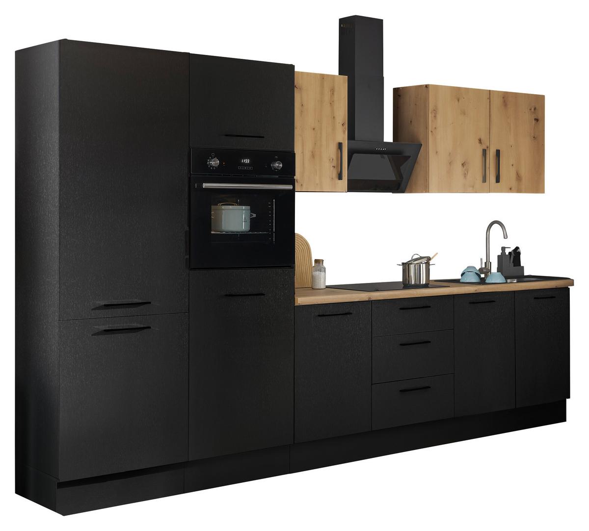 Küchenblock Turin Schwarz/eiche Dekor B: 330 Cm - Schwarz/Eiche Artisan, Basics, Holzwerkstoff (330cm) - MID.YOU