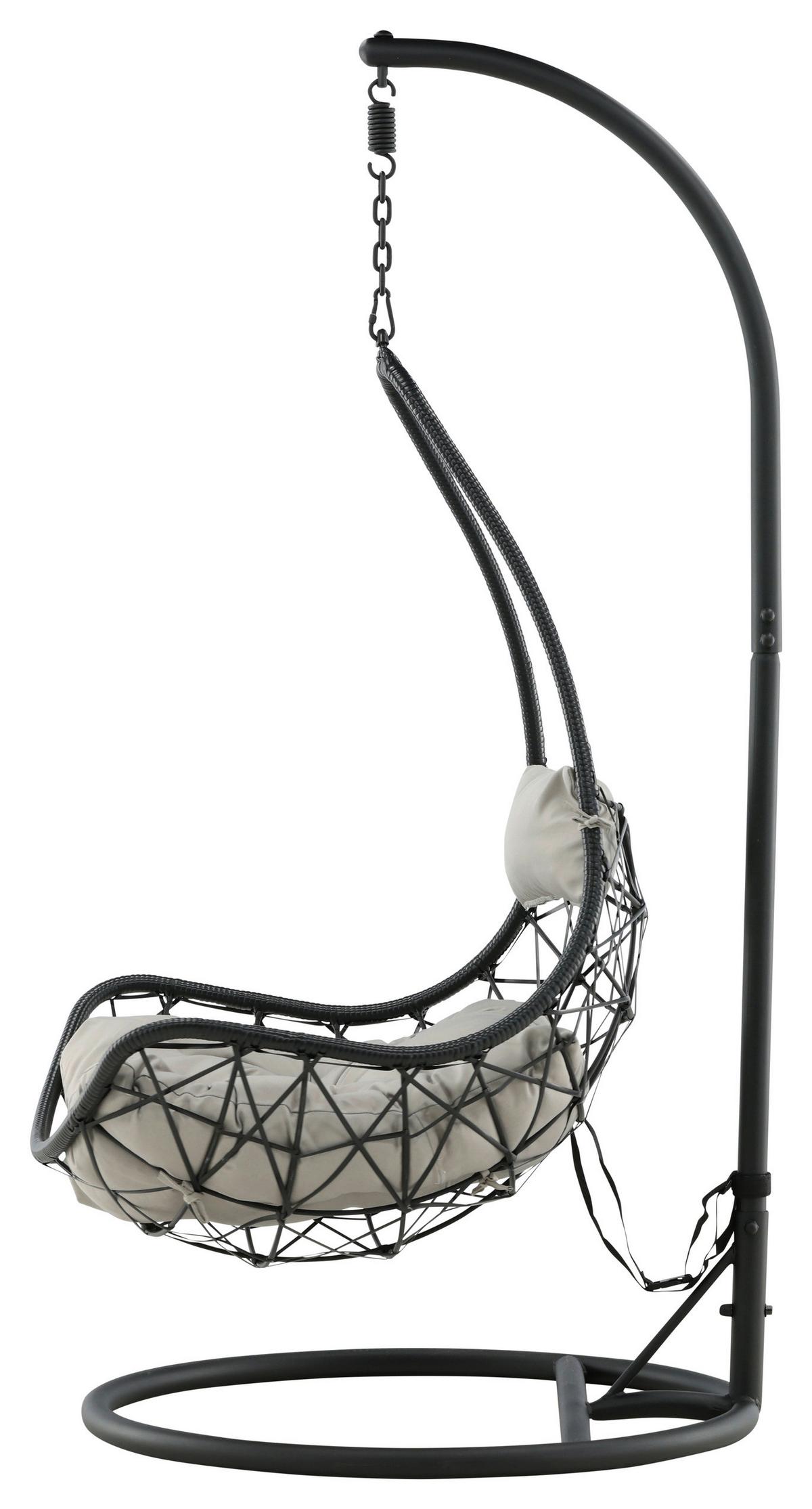 Hängesessel Mit Gestell Vide Mit Sitz- Und Rückenkissen - Schwarz/Grau, KONVENTIONELL, Kunststoff/Textil (95/196/95cm) - Gardenson