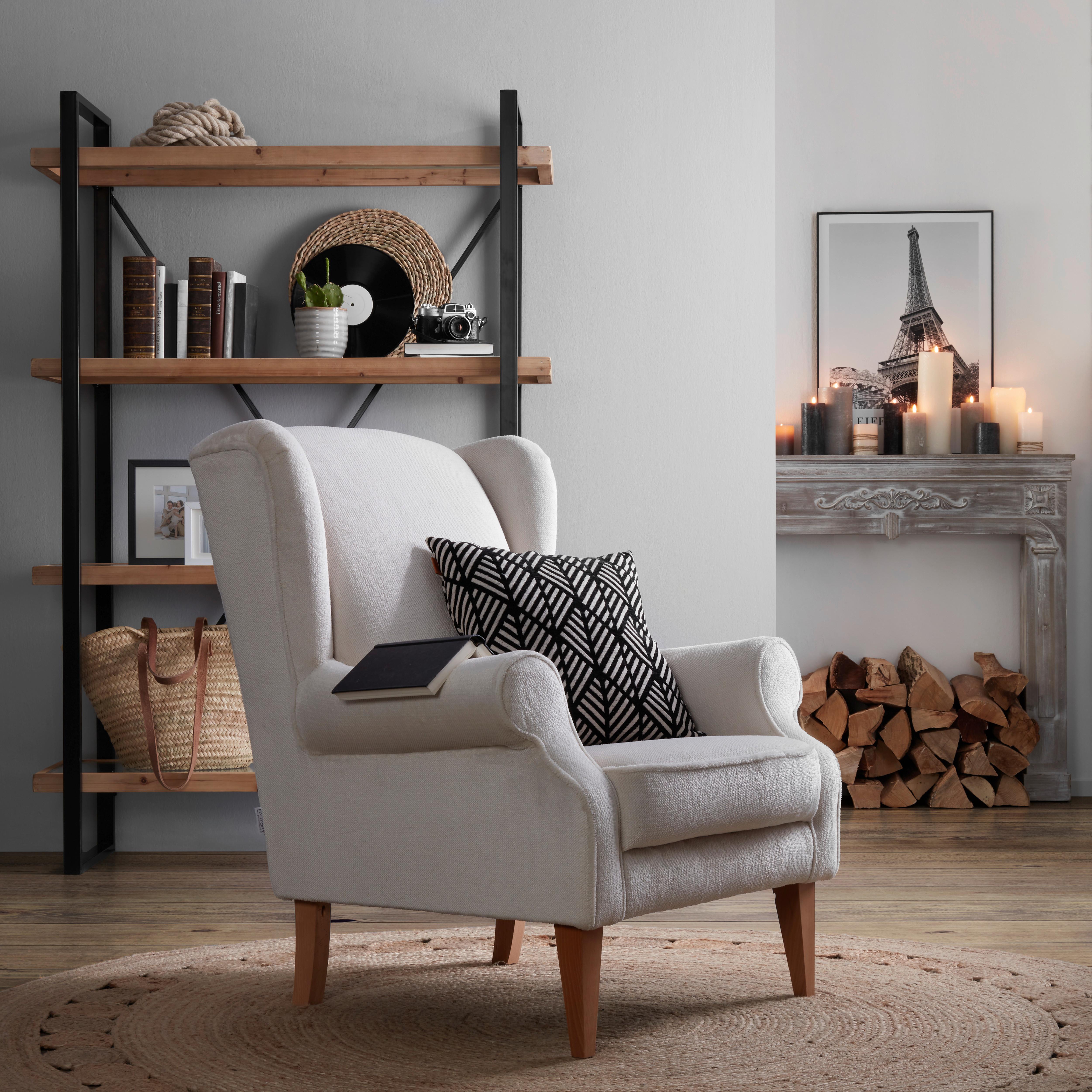 Kreslo Ušiak Viola - prírodné farby/biela, textil (82/95/48/85cm) - Modern Living