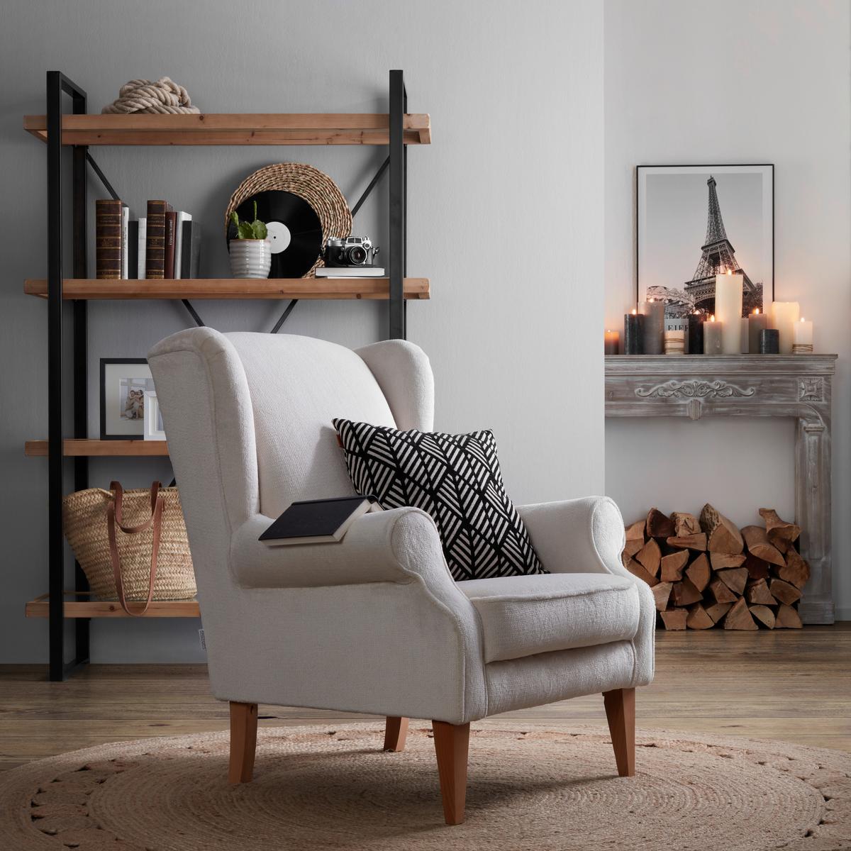 KŘESLO UŠÁK VIOLA - bílá/přírodní barvy, textil (82/95/48/85cm) - Mömax