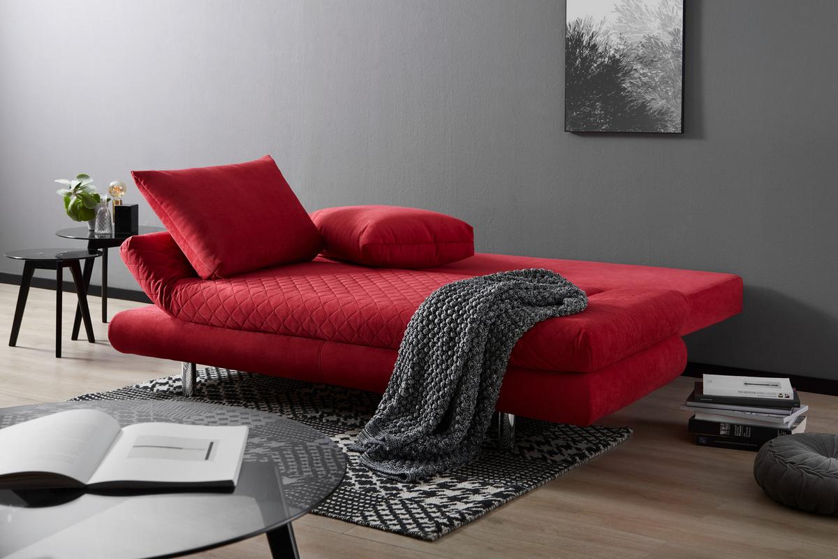 2-sitzer-sofa Mit Schlaffunktion Sorini B:194cm - Chromfarben/Rot, Design, Textil (194/73/91cm) - MID.YOU