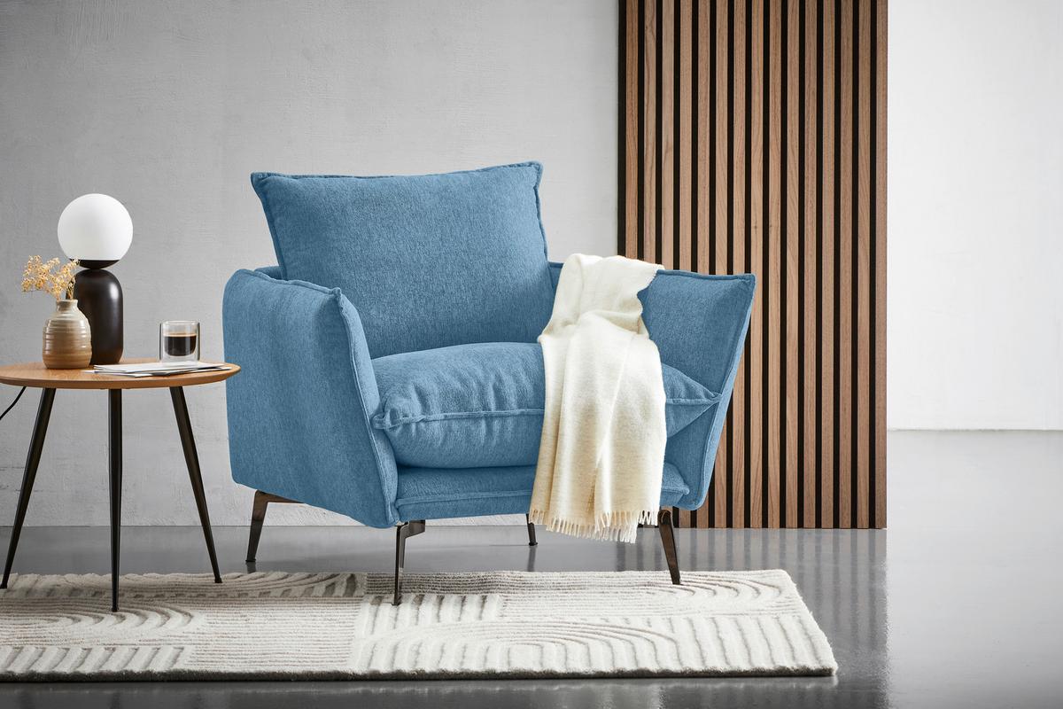 Sessel Skye Blau B: 96 Cm - Blau/Schwarz, Design, Textil (96/84/100cm) - Livetastic