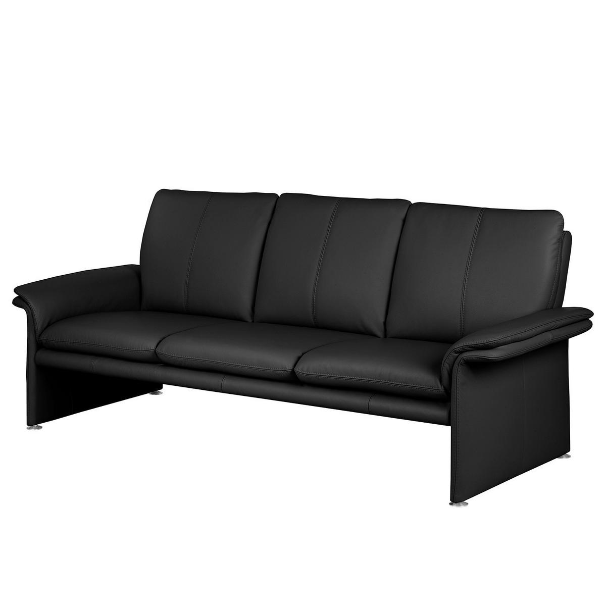 3-sitzer-sofa Comodo Echtleder Schwarz B: 214 Cm - Silberfarben/Schwarz, Design, Leder (214/90/88cm) - Livetastic