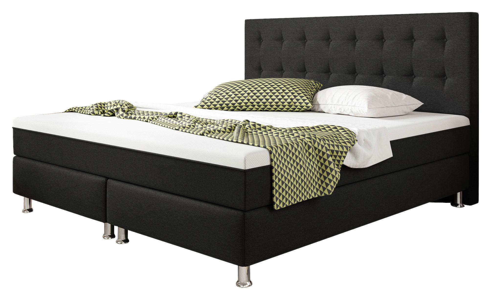 Boxspringbett Mit Topper 180x200 Köln Plus - Silberfarben/Schwarz, KONVENTIONELL, Textil (180/115/210cm) - MID.YOU