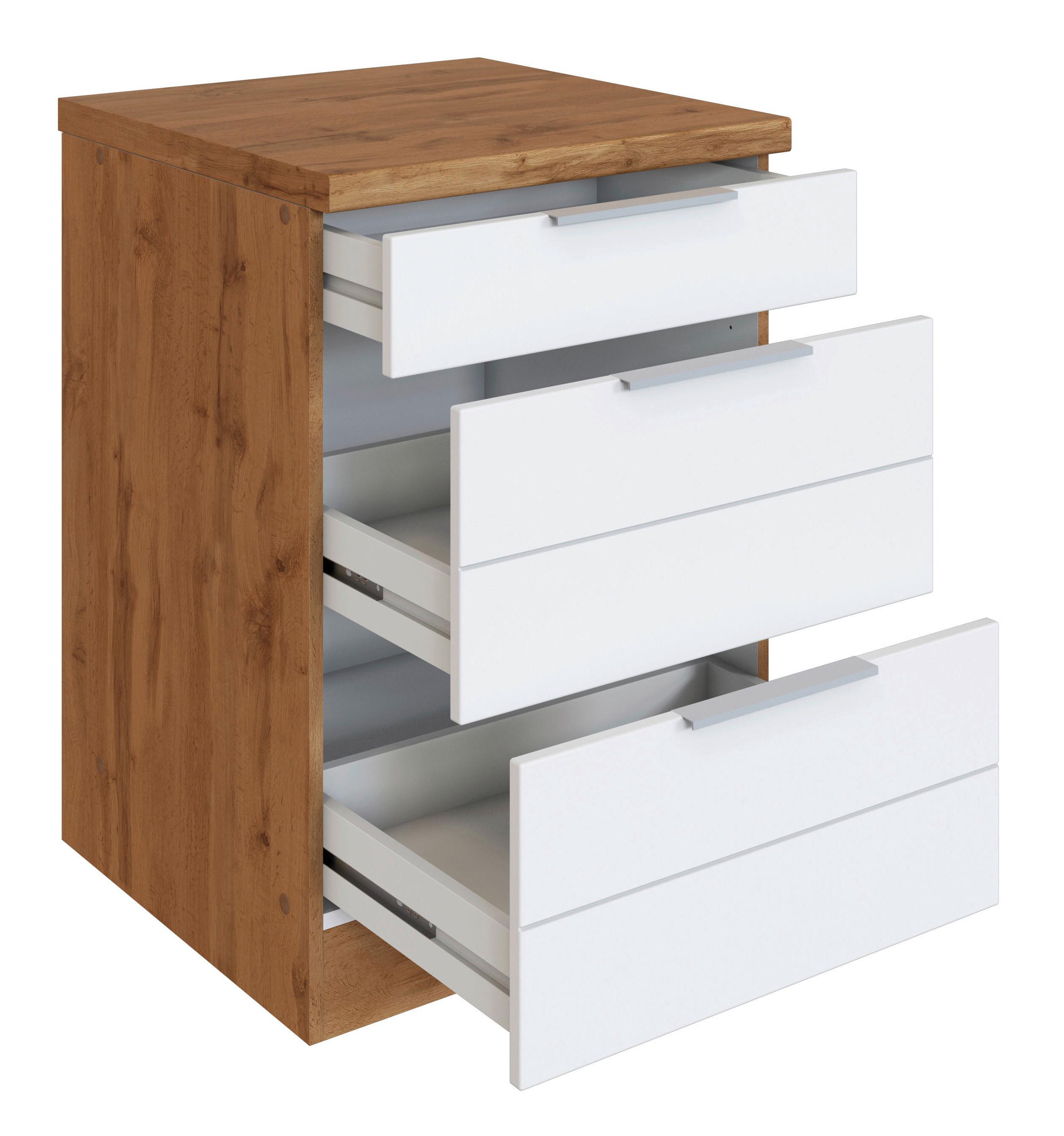 Küchenunterschrank in Weiß & Eiche Dekor mit 3 Schubladen