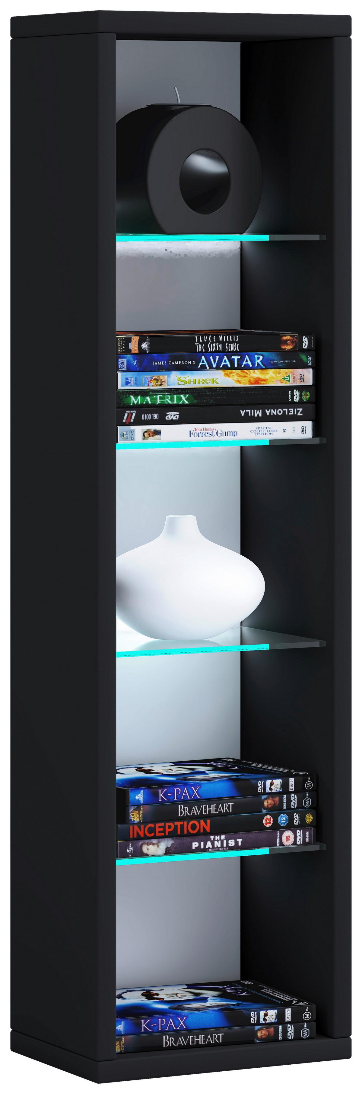 Regál s policemi ze skla Rasato L - černá, Basics, kompozitní dřevo (21/77/14cm) - MID.YOU