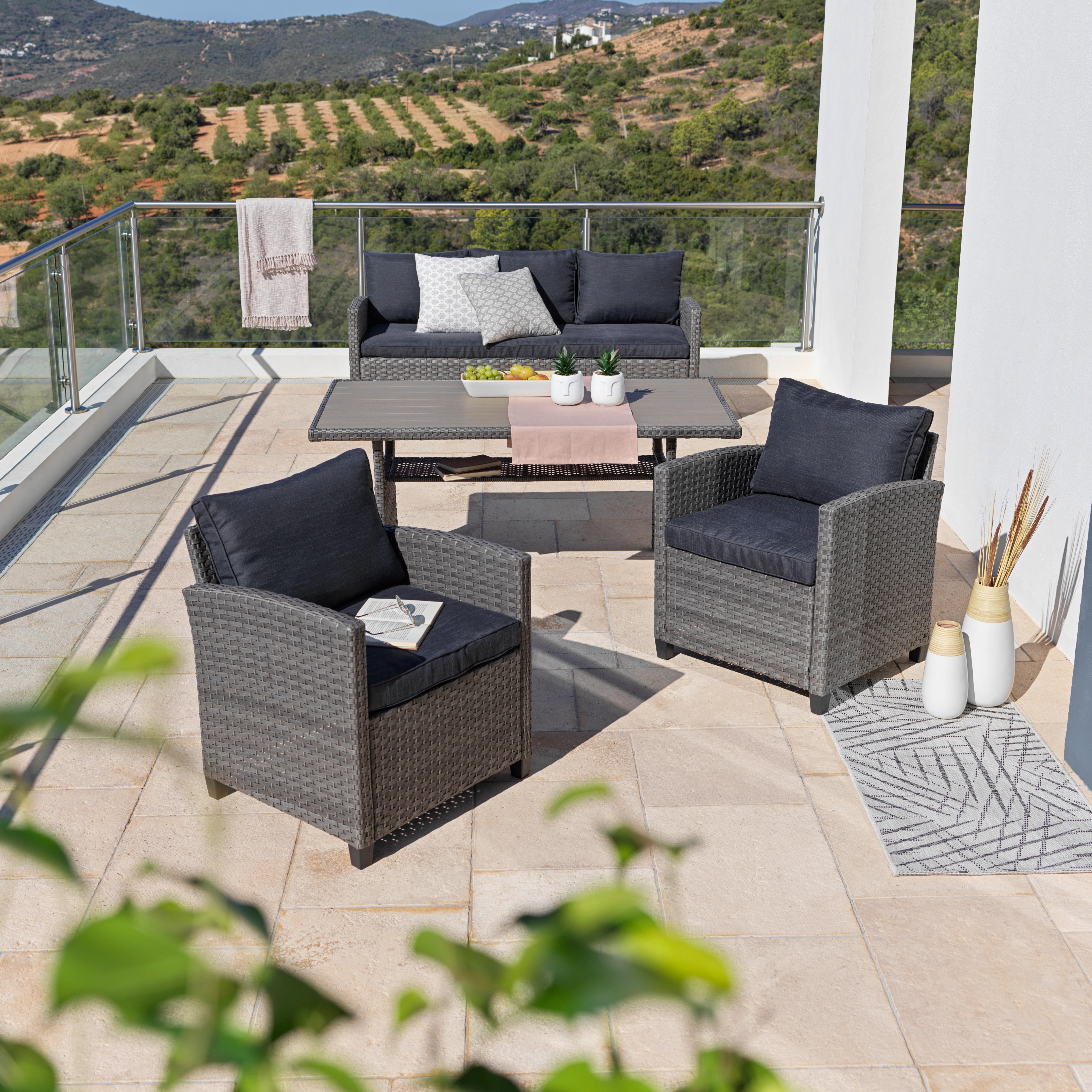 Loungegarnitur 4-Tlg. Lisabon aus Kunststoff mit Kissen - Braun/Grau, MODERN, Kunststoff/Textil - Luca Bessoni