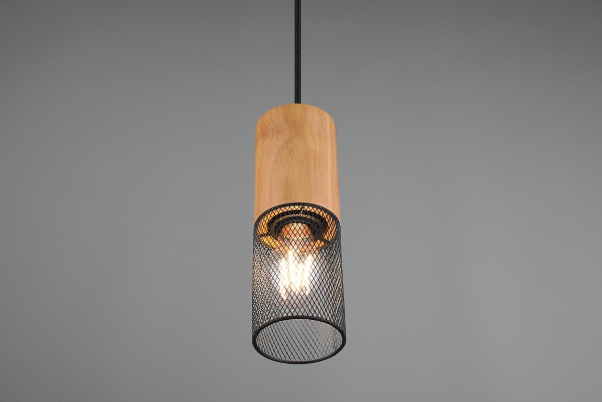 Hängeleuchte Duoline H: 180 cm 1-Flammig mit Holz - Schwarz, Natur, Holz/Metall (8,0/180cm) - Trio Leuchten